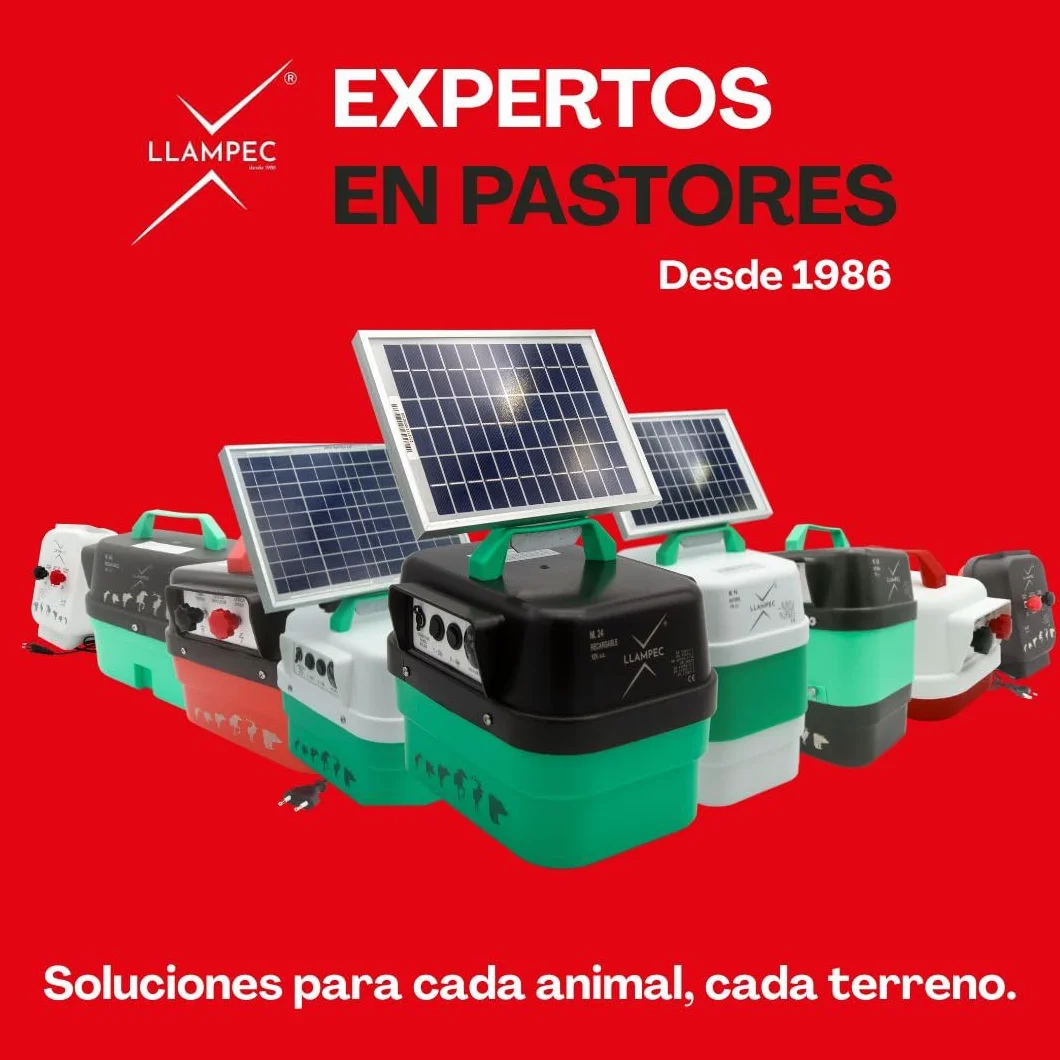 Pastor eléctrico Llampec Mod.16 con batería 12V – 4 J, 9.500 V y 40 km de alcance – Ideal para ganado equino, vacuno, porcino, ovino y animales salvajes – Batería y panel solar no incluidos