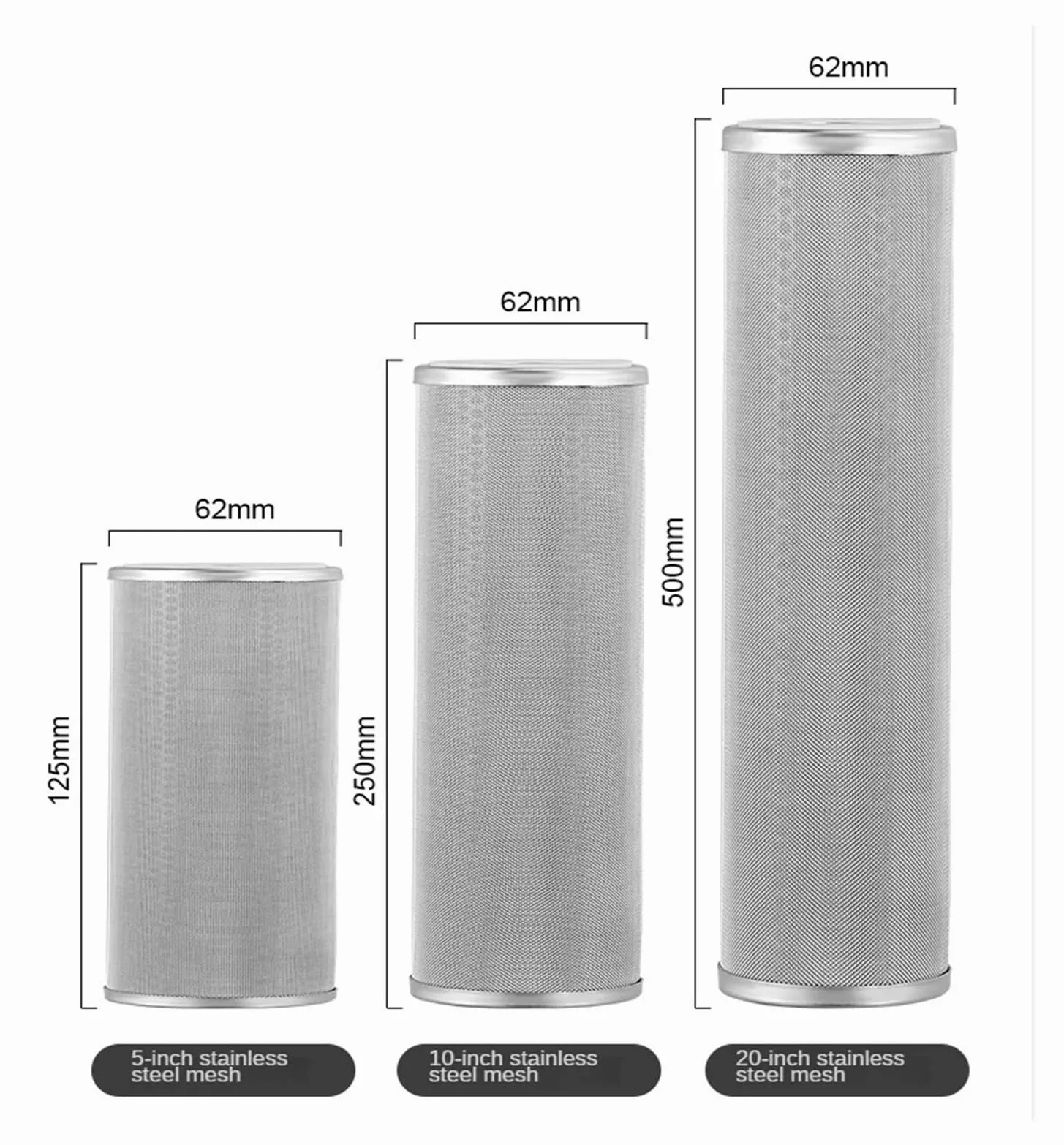 Piezas de repuesto de elemento de filtro de agua lavable, vela de filtro purificador de agua resistente a altas temperaturas, acero inoxidable de 5/10/20"(20inch-10microns)