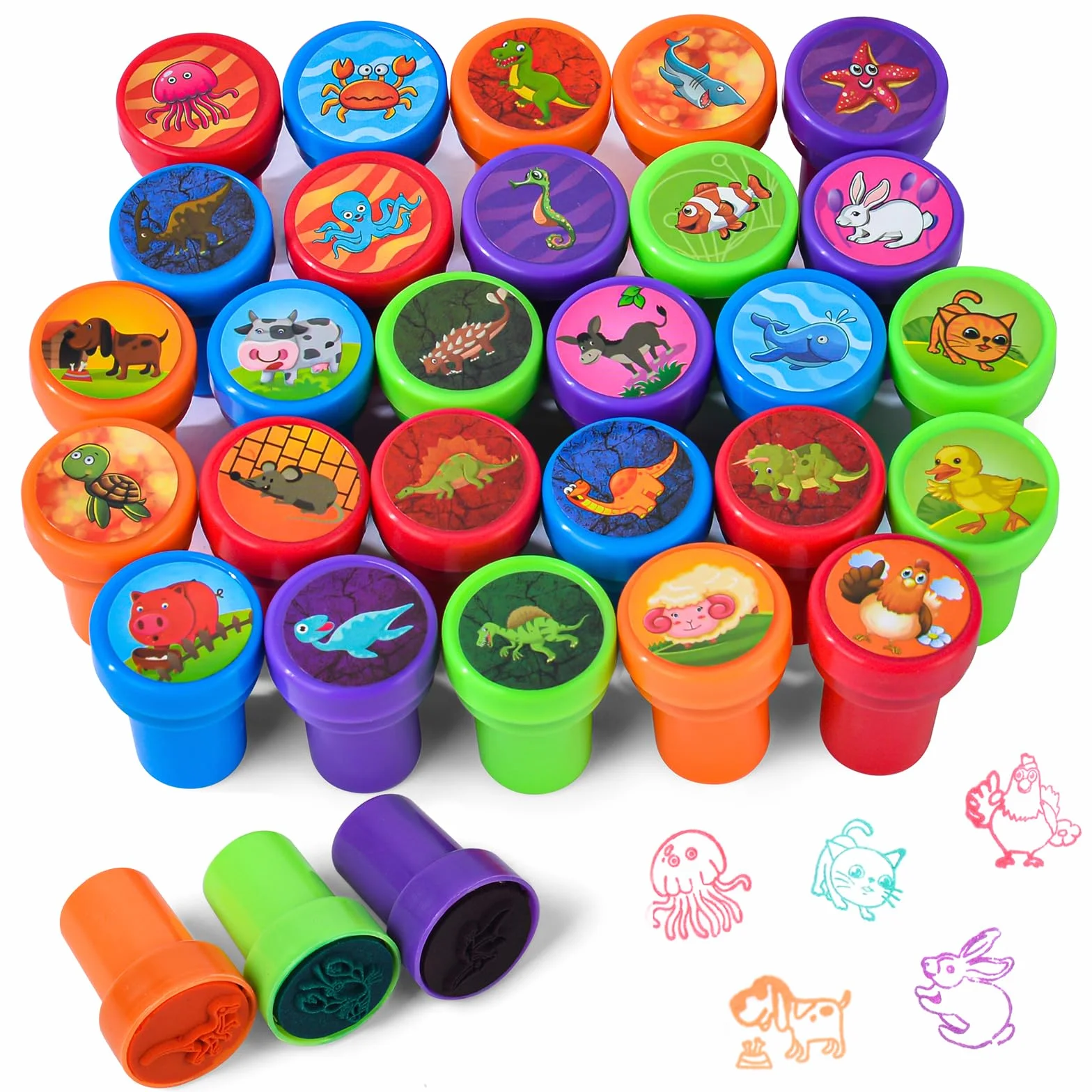 Sellos Animals 30 Piezas Dinosaurios Dibujos Animados Animales Granja Marinos Fiesta Premios Escolares Regalo