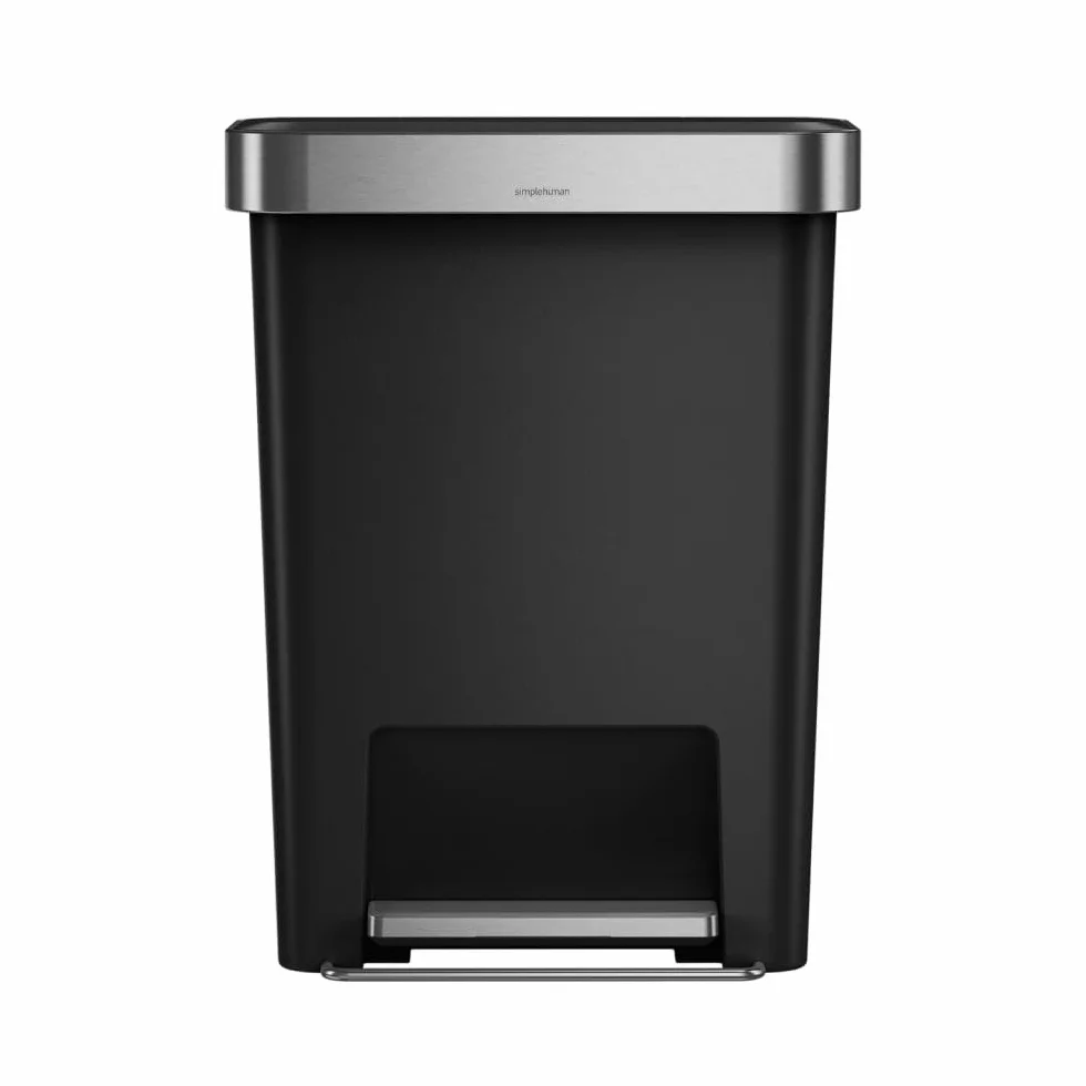 simplehuman, cubo rectangular con pedal y almacén de bolsas de basura, plástico negro, 45 L
