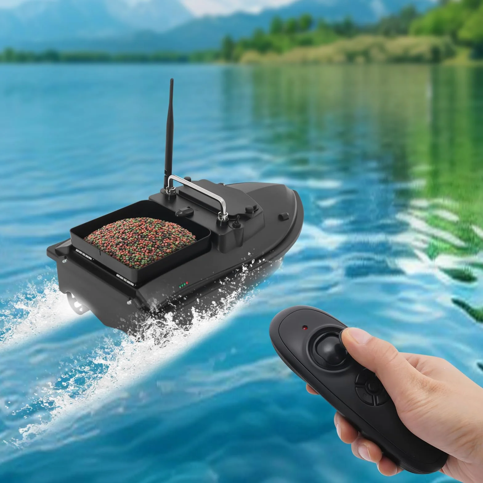 Rc barco pesca teledirigido con ecosonda y GPS, alcance 500 m, hélices tres hojas, luces nocturnas