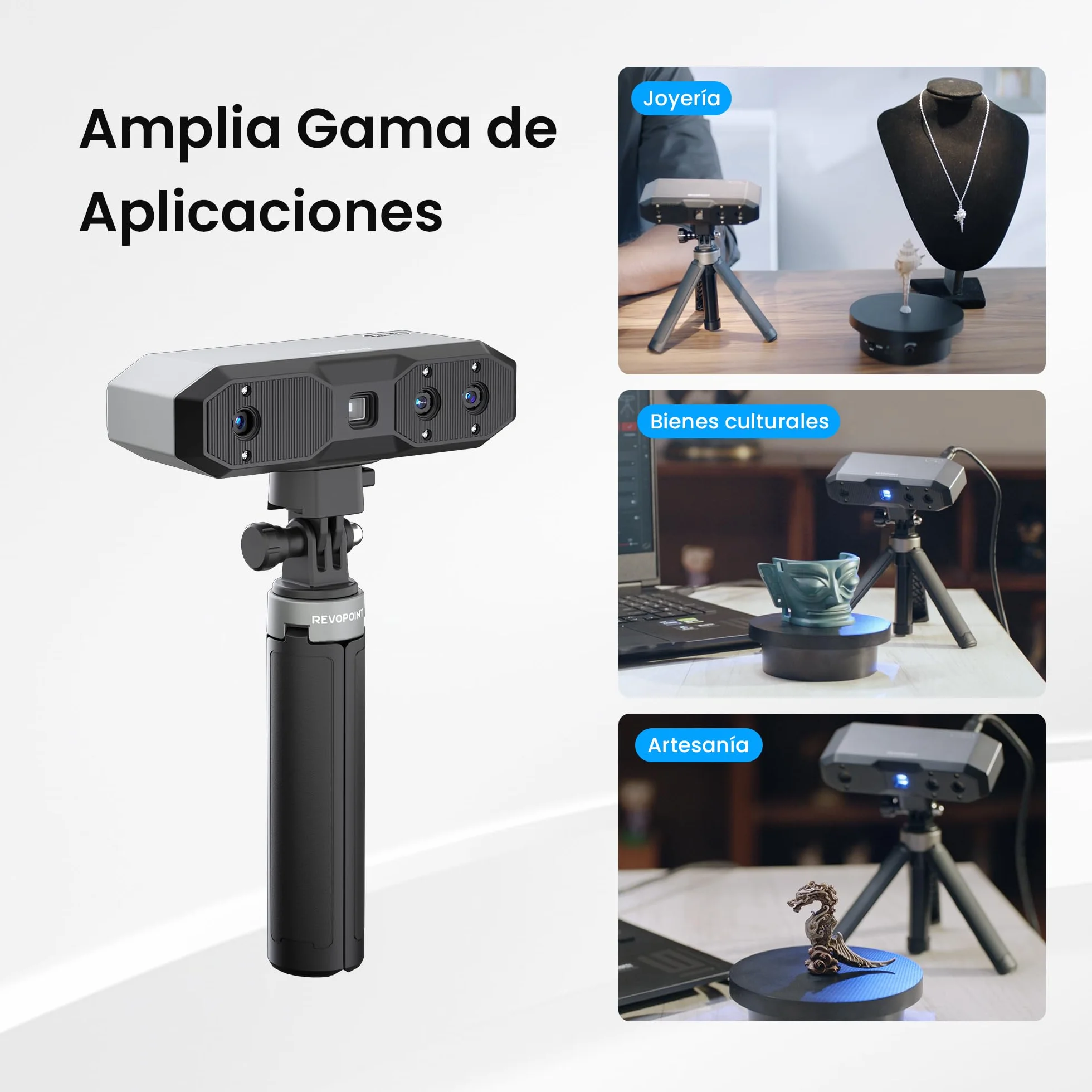 Revopoint MINI 2 Portátil Escáner 3D para Impresión 3D, Precisión 0,02mm, Escaneo Rápido 16 fps, Luz Azul Industrial, Escáner de Color Modelo 3D para Dental, Joyería y Objetos Pequeños, Estándar