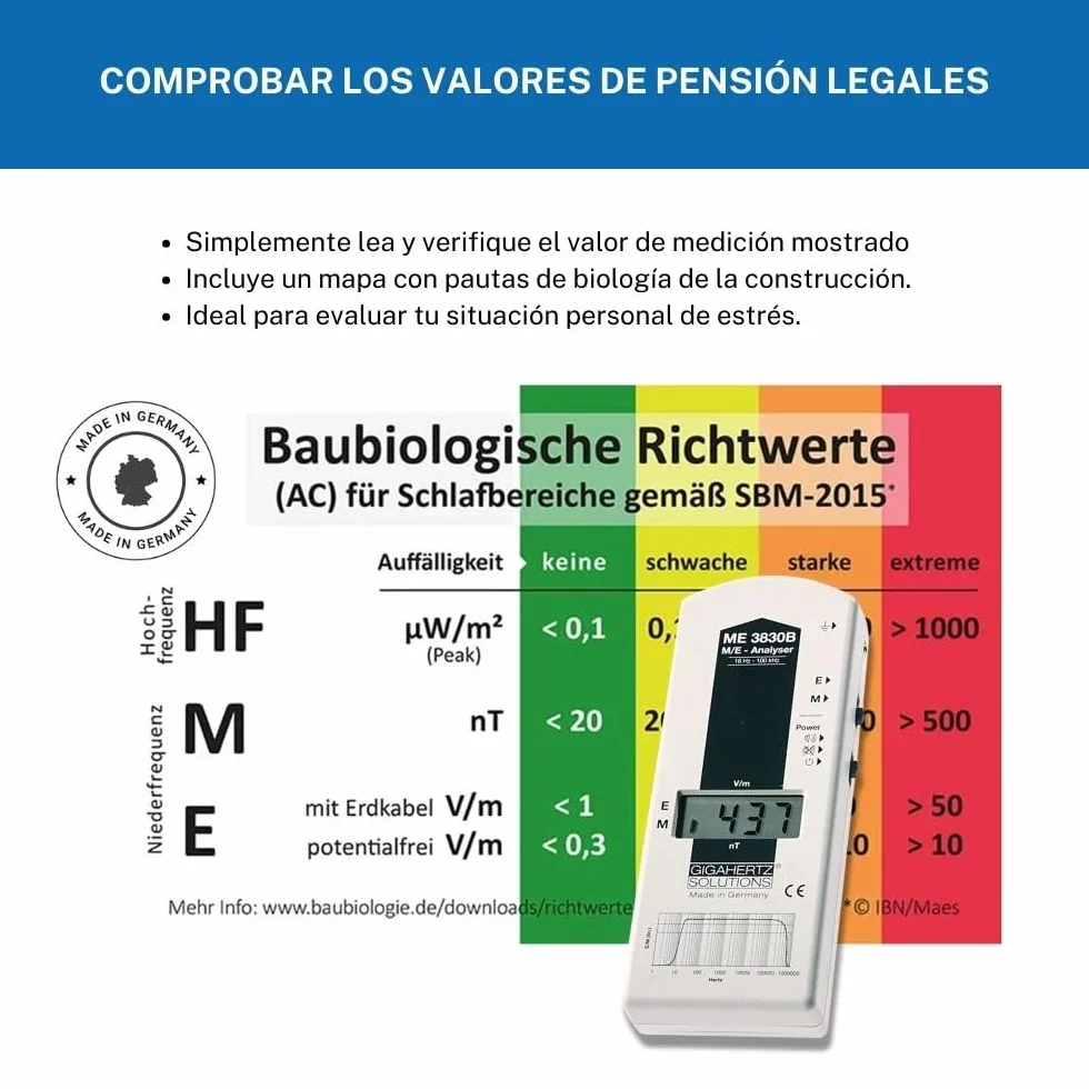 Gigahertz Solutions Medidor de CEM ME3030B | Baja frecuencia | 16Hz-2kHz | Medidor de Electrosmog para una medición fiable y precisa | Intensidad de campo eléctrico y magnético | Fabricado en Alemania