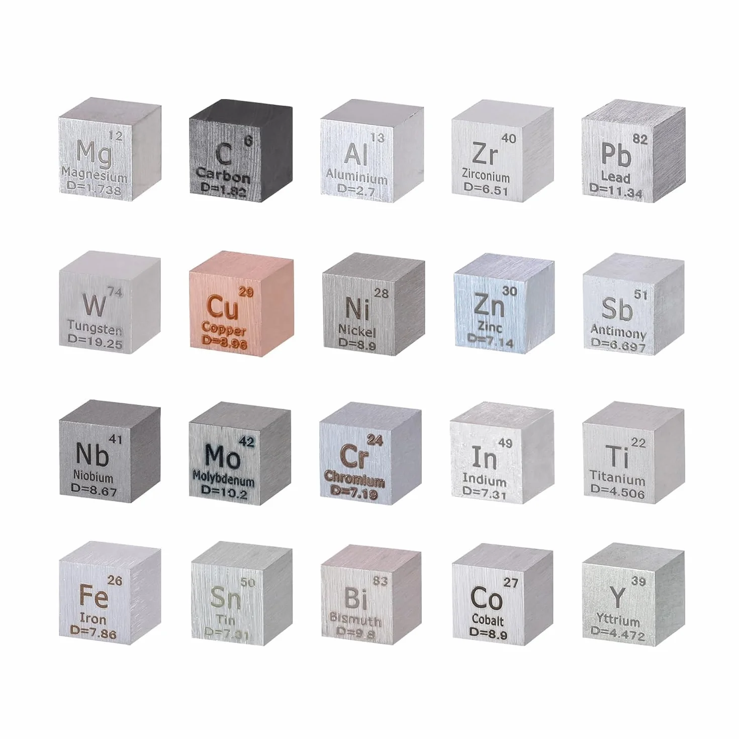20pcs Juego De Cubos De Elementos 0,39 "Juego De Cubos De Metal De Densidad De 10 Mm Con Una Pureza De Hasta 99,99%, Cubos De Tungsteno, Para Estudiantes, Profesores, Entusiastas De La Ciencia (20)