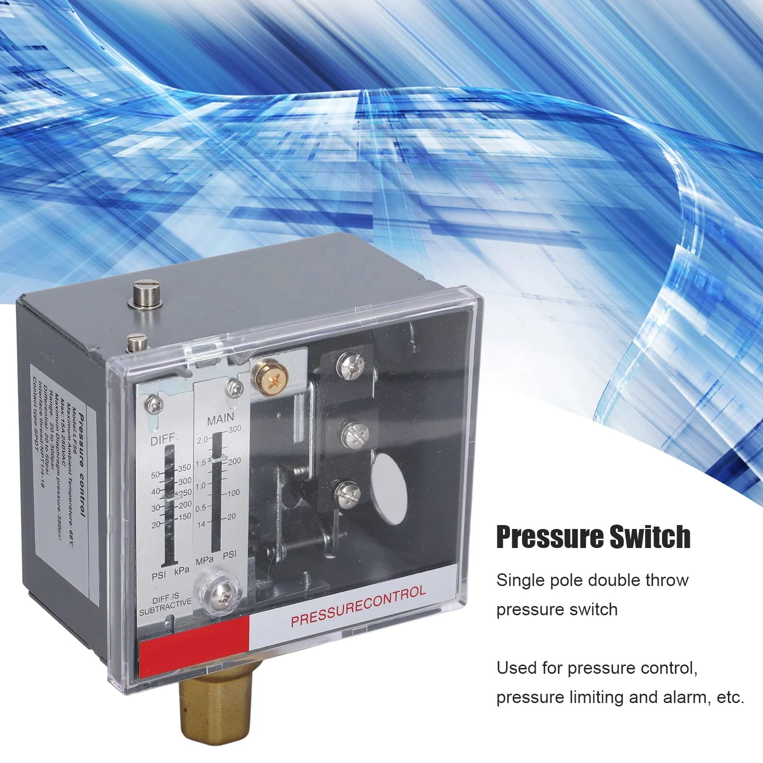 Alomejor Interruptor de Control de Presión LF56 Rango Ajustable de 20-300 Psi para Uso con Sistemas de Aire, Agua y Aceite 1 Pieza
