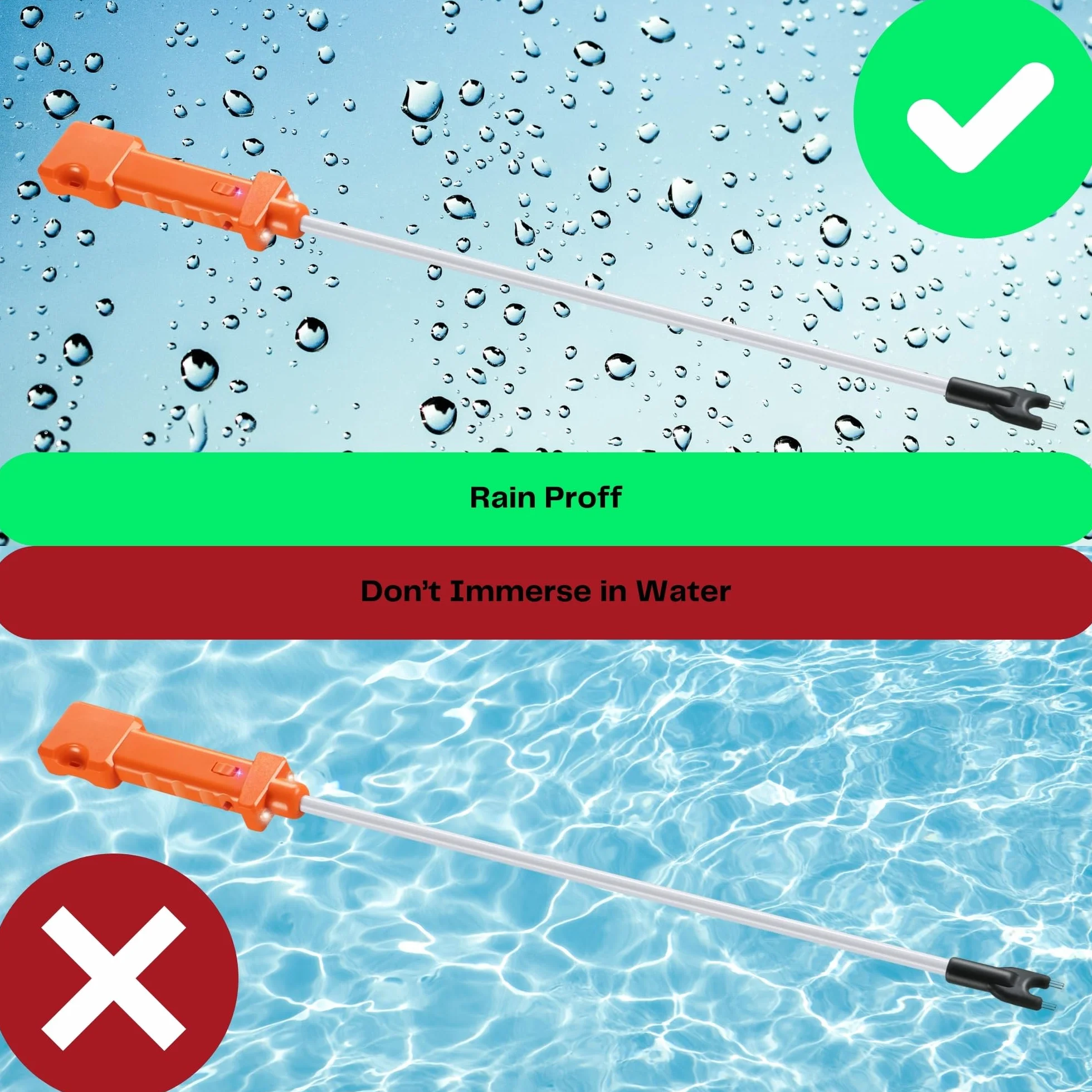 Prod de ganado recargable, impermeable, eléctrico con 2 luces LED, accesorio de animales recargable para pastoreo de rancho de granja y perros grandes grandes, palo de choque de ganado con eje