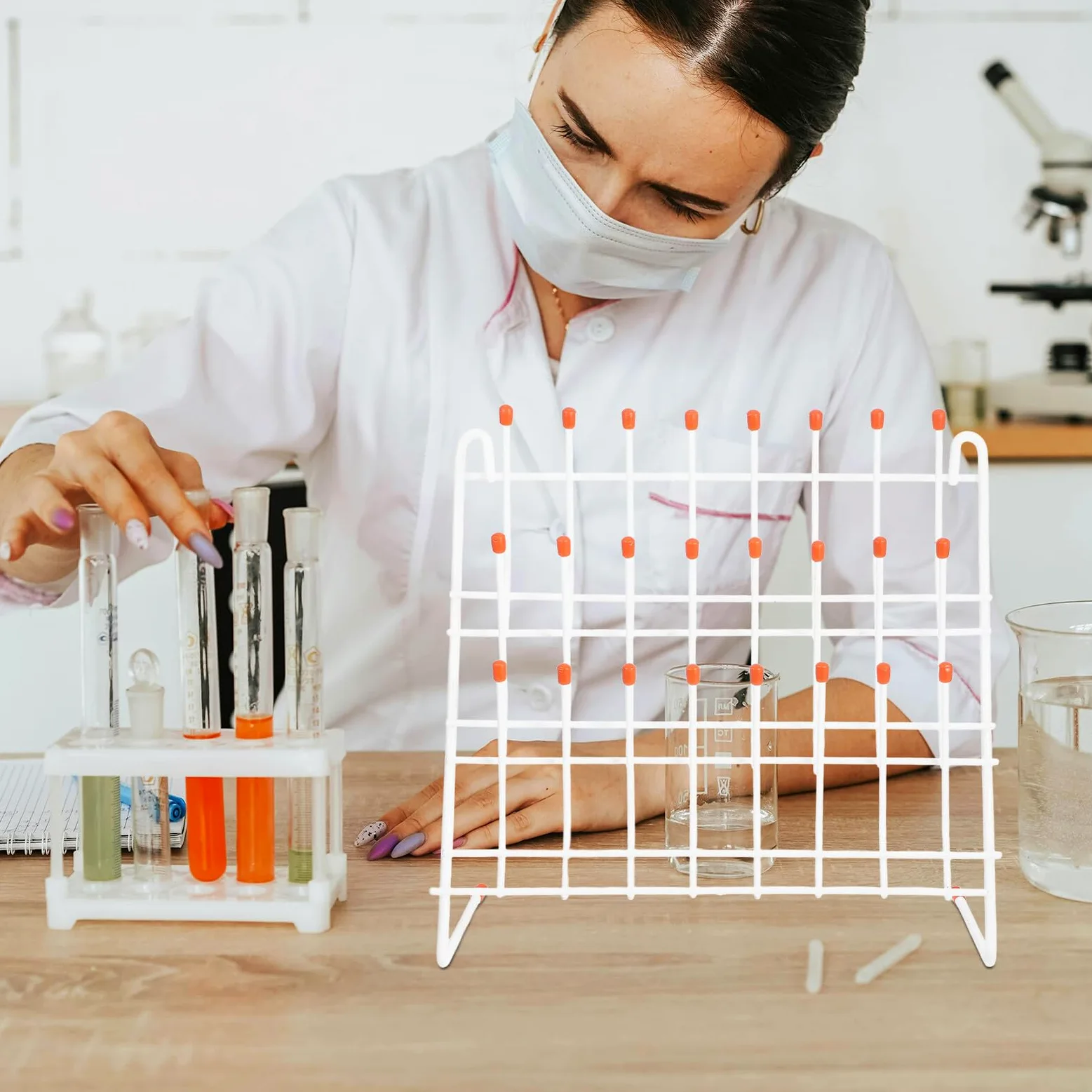 IMIKEYA Soporte de Laboratorio para Tubos de Ensayo Blanco de Hierro, Ligero y Fácil de Transportar, Adecuado para Uso en Escuelas y Universidades