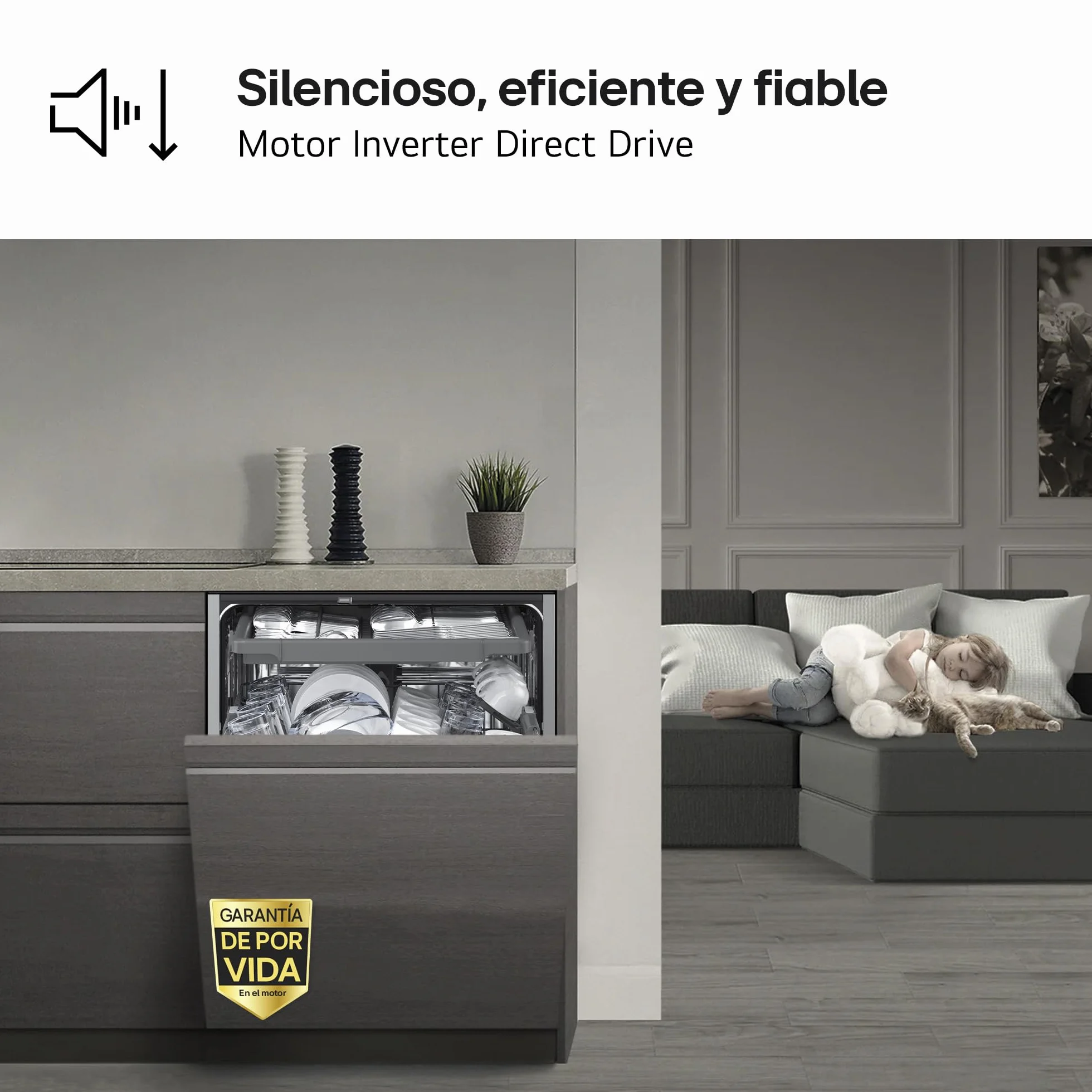 LG DB375TXS Lavavajillas Integrable QuadWash Steam EasyRack TrueSteam Wi-Fi ThinQ Acero Inoxidable 14 Cubiertos