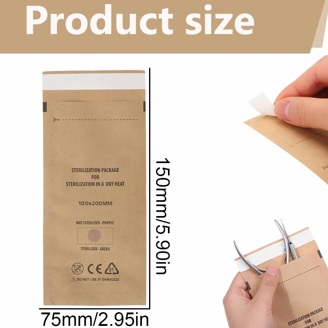 Bolsas de Esterilización Autoadhesivas 100 Unidades 75 x 150 mm para Cosméticos y Herramientas de Uñas