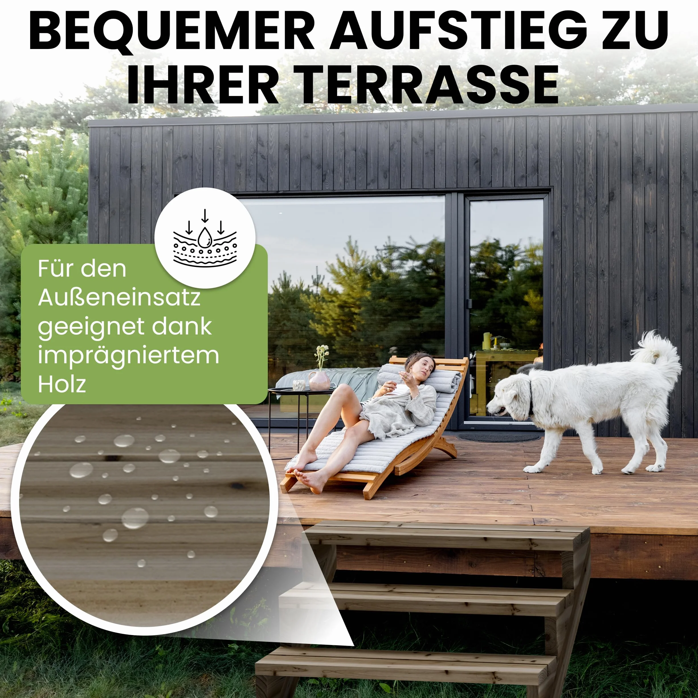 Gartenwelt Riegelsberger Escalera de terraza de pino impregnado – 95 cm de ancho, 2 peldaños, altura total 38 cm – Escalera exterior de madera maciza resistente a la intemperie con mejillas, tablones
