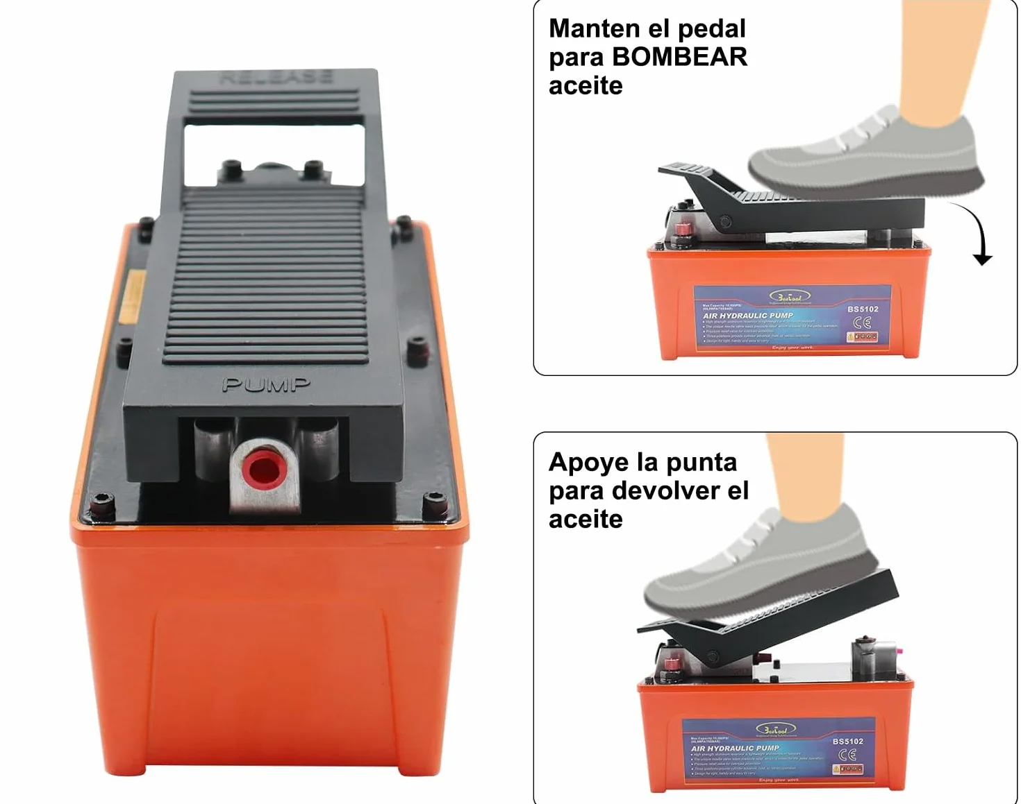 JOMAFA Bomba Hidráulica Neumática 10000 PSI 1.6 litros - Bomba de Aceite para Gato Hidráulico, Prensa o Equipo de Elevación - Alta Presión, Acero - para Taller, Industrial o Uso Pesado
