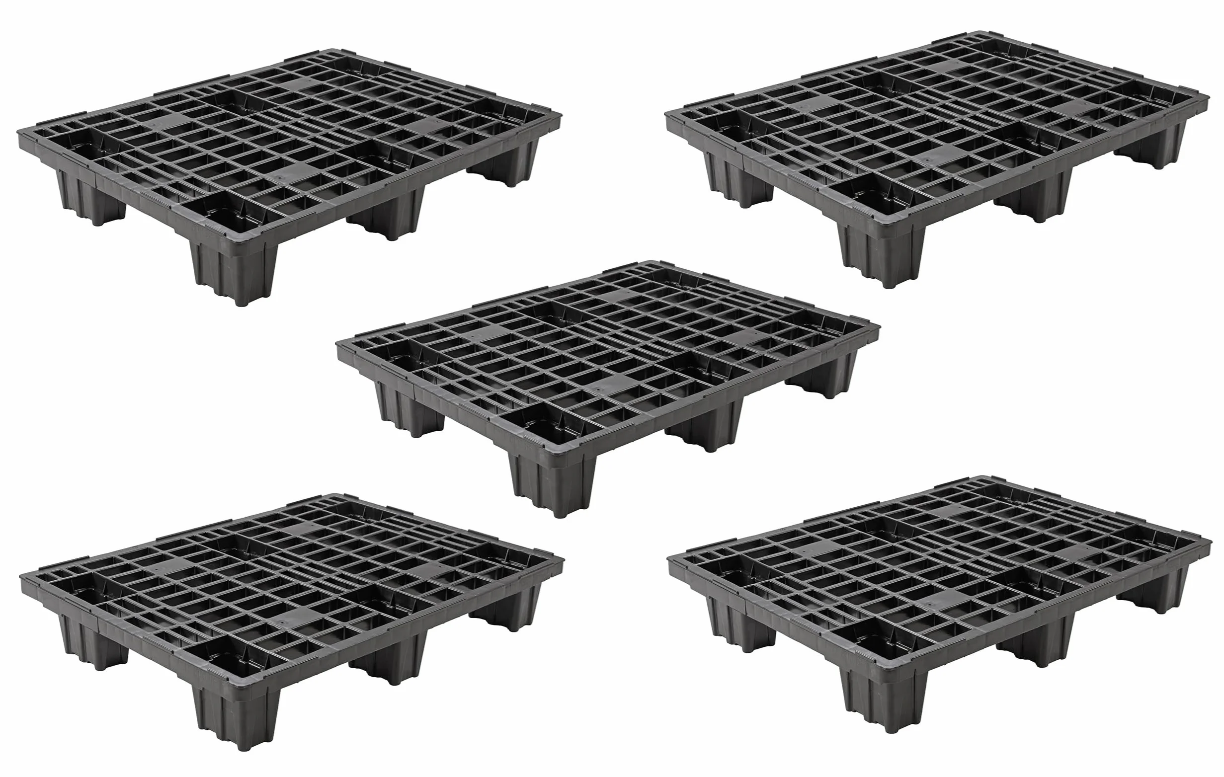 Catolo 5 paletas ligeras, 80 x 60 cm, negro, paleta industrial con estructura de rejilla, plástico, medio europalé, palé de plástico, 80 x 60 cm, 5 unidades
