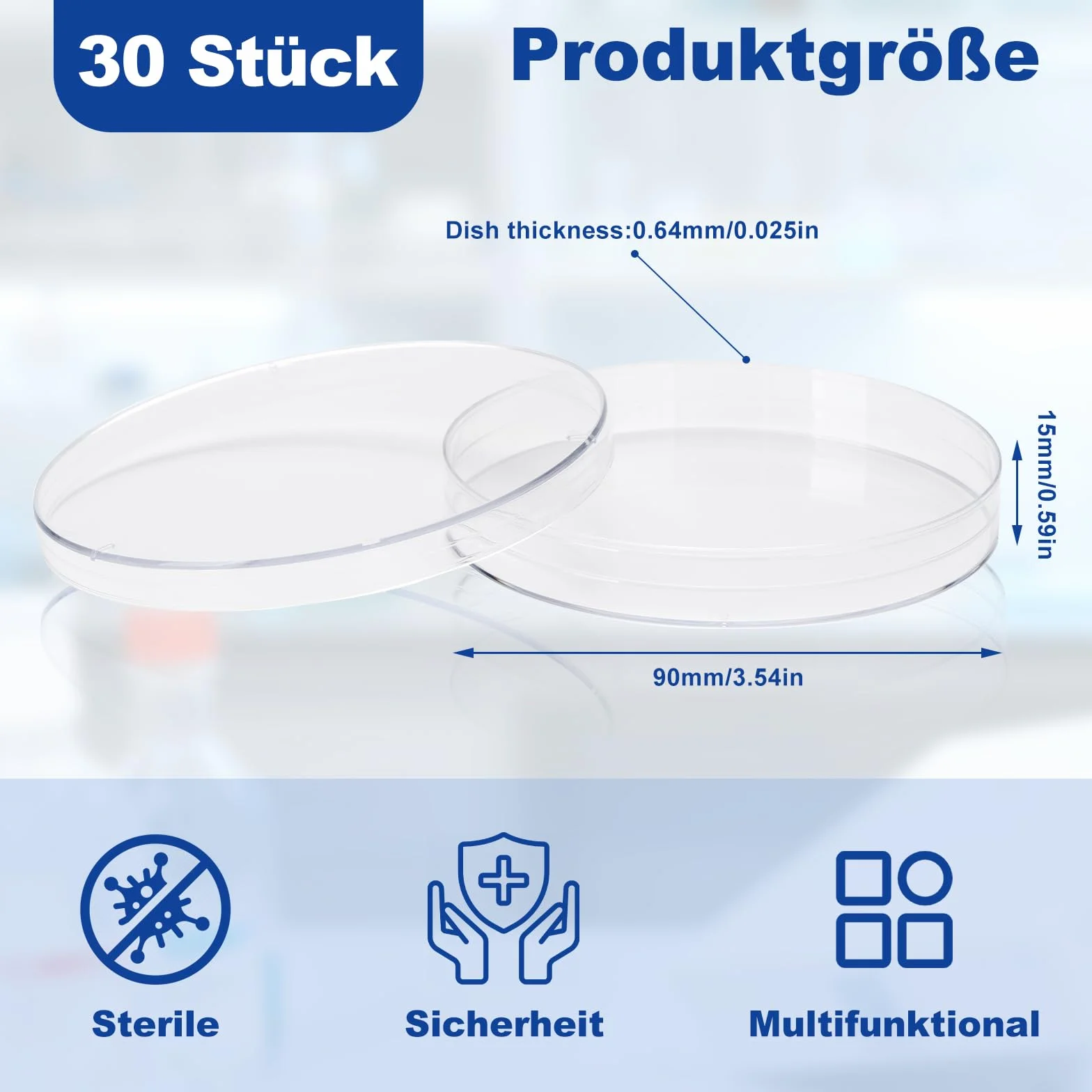 Placas de Petri 90 mm Plástico con Tapa Bandeja de Cultivo Laboratorio
