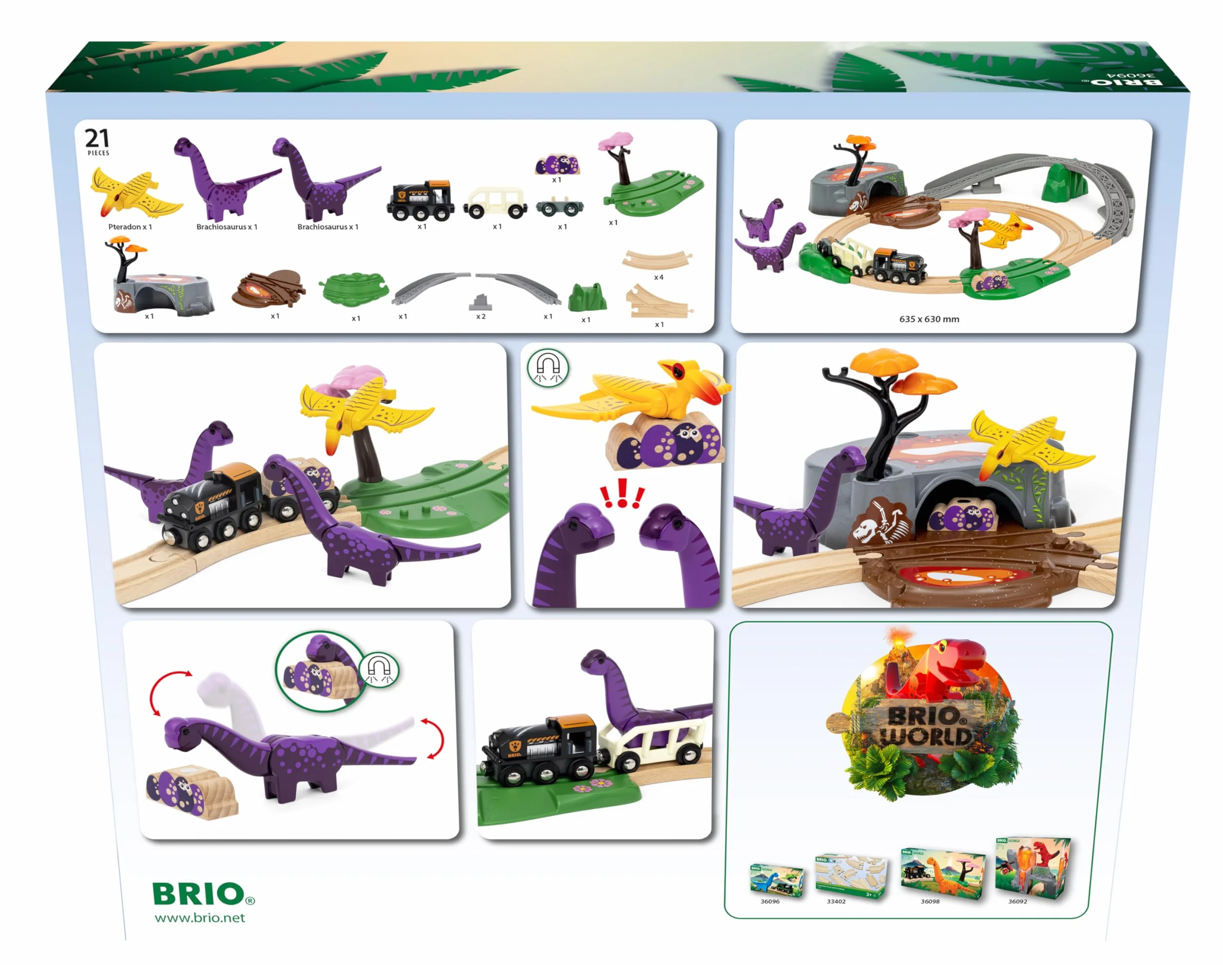 BRIO Set de Aventuras Jurásicas Tren Juguete Madera 21 Piezas Compatible con Otros Sets