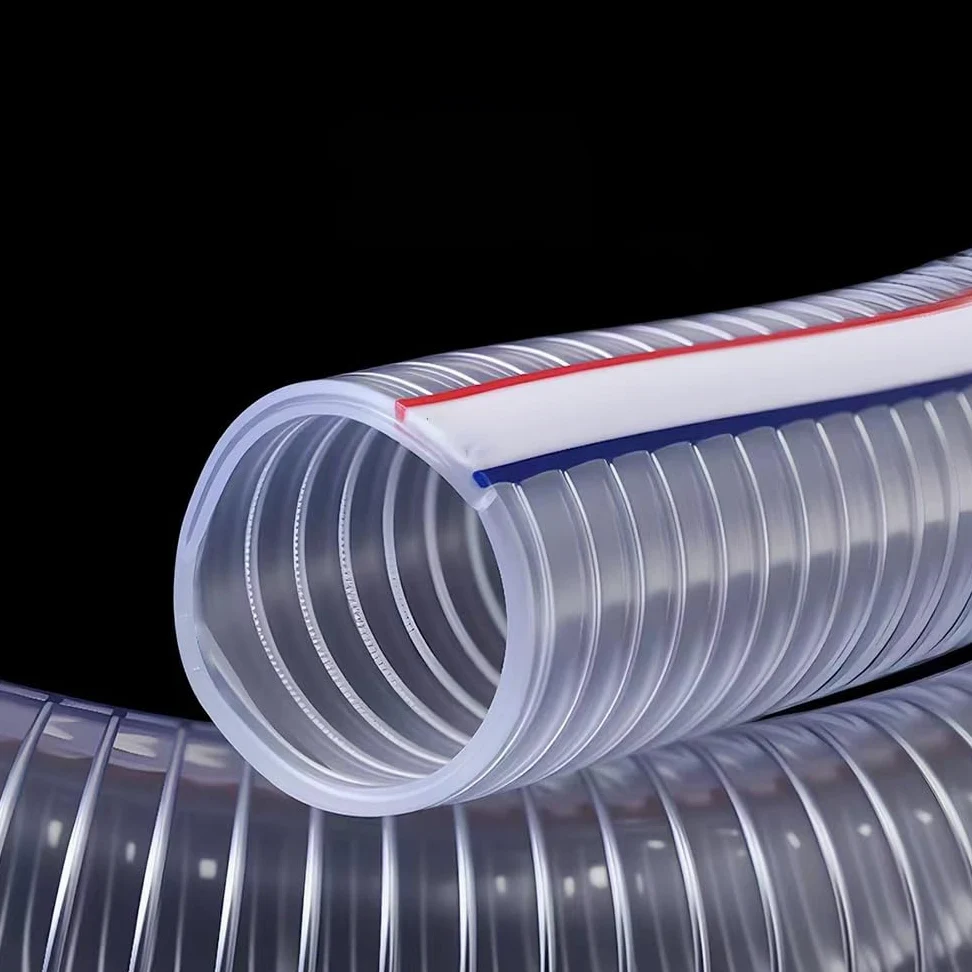 Manguera PVC Transparente Armada 1M, Tubo Plástico Flexible con Espiral Acero Inoxidable, Resistente a Intemperies para Transferencia Agua, Aspiración Aceite & Líneas Vacío(ID 42mm)