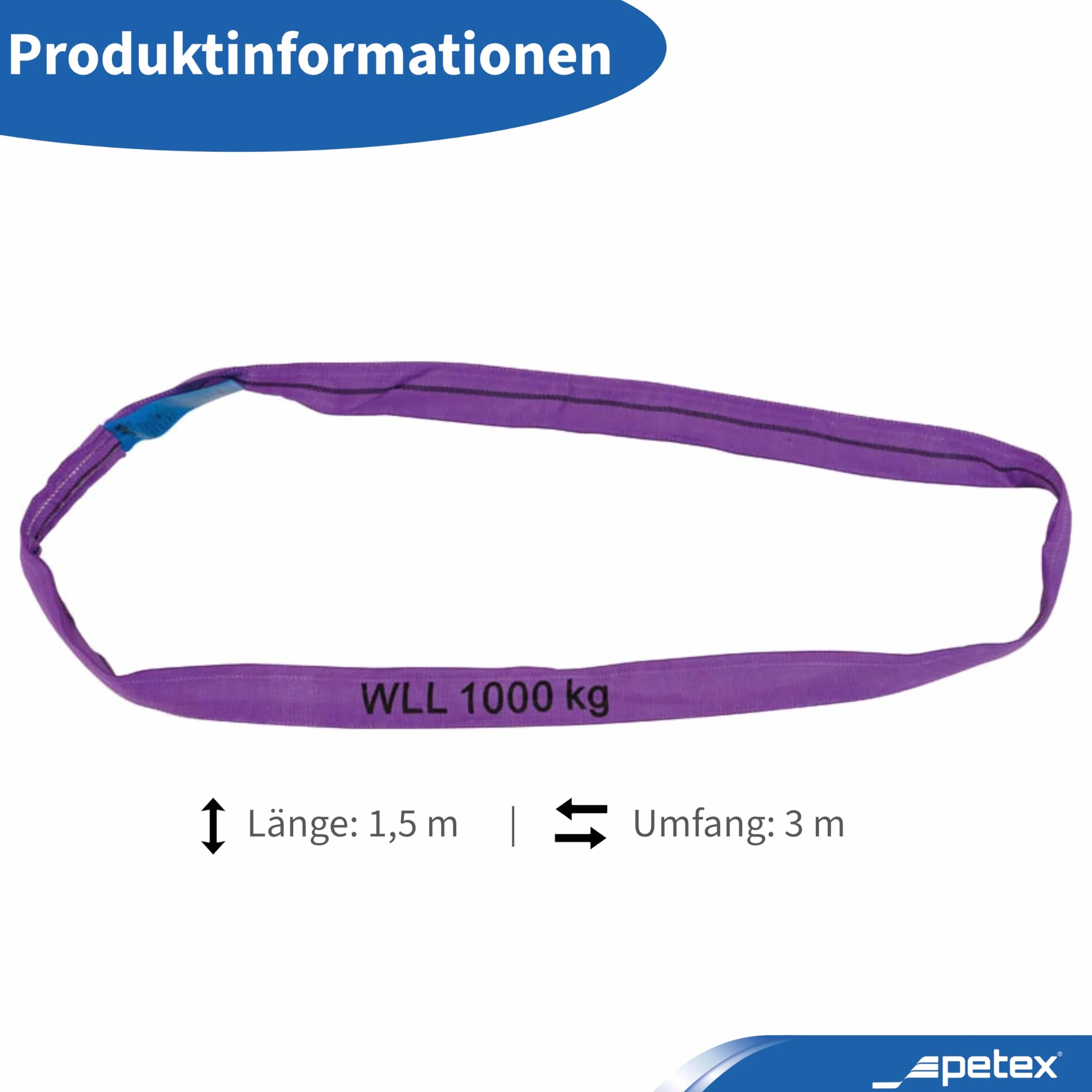 PETEX WLL Eslinga redonda 1000 kg 1,5 m 3 m DIN EN 1492-2 morado