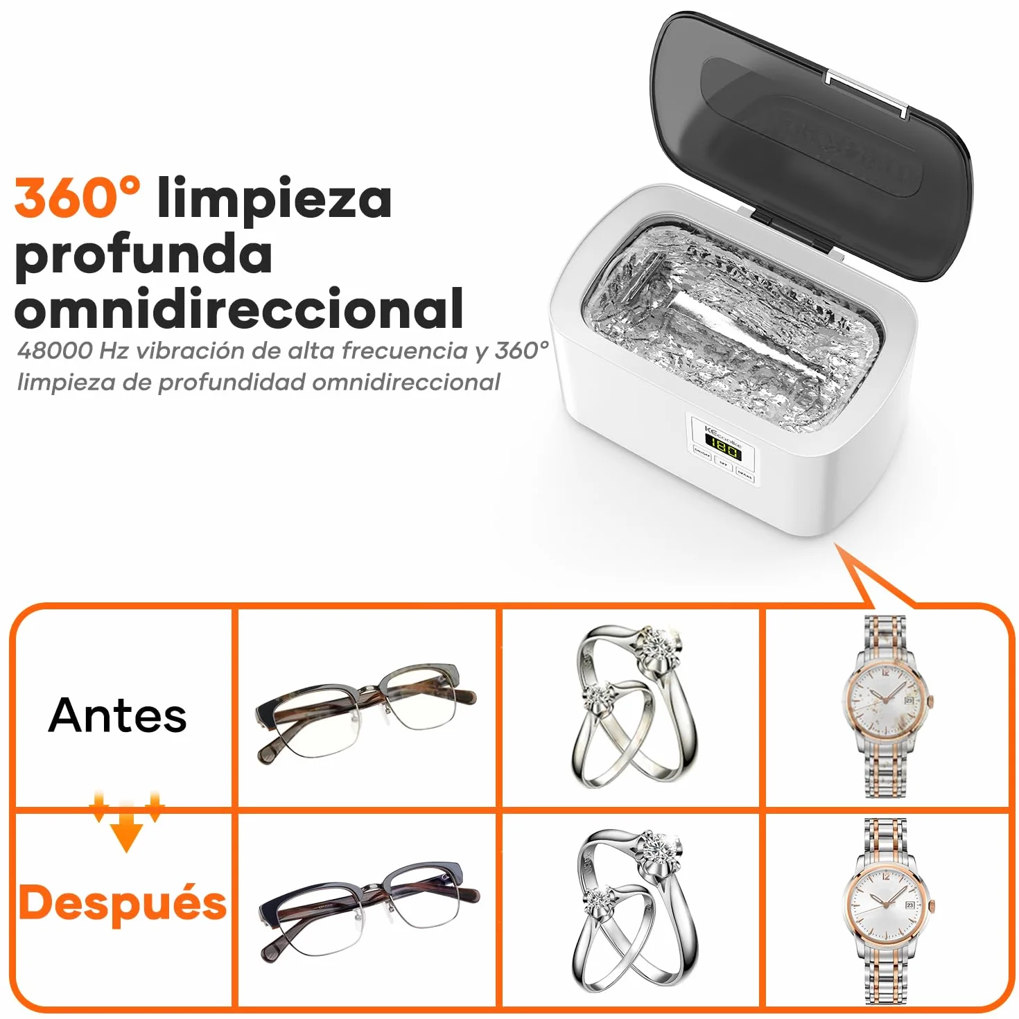 KECOOLKE Limpiador ultrasónico 600 ml temporizador digital para joyas gafas anillos