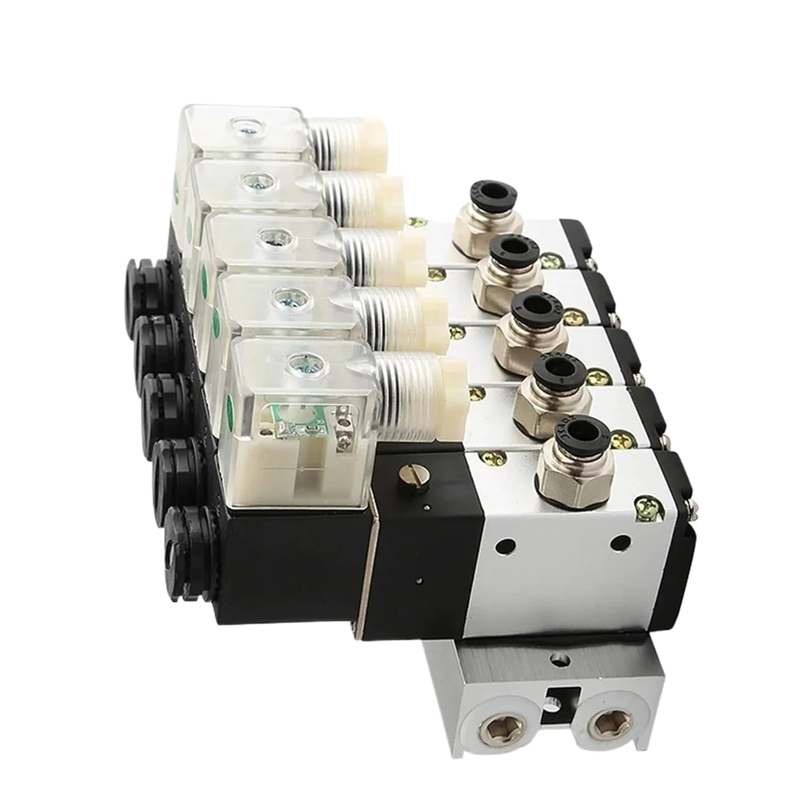 Bloque de electroválvula neumática 3V210-08, 220 V, 24 V, opción múltiple, con silenciador, base de montaje, colector, 2/3/4/5/6 filas, 3 puertos(2 Row 6mm fitting,AC220V)