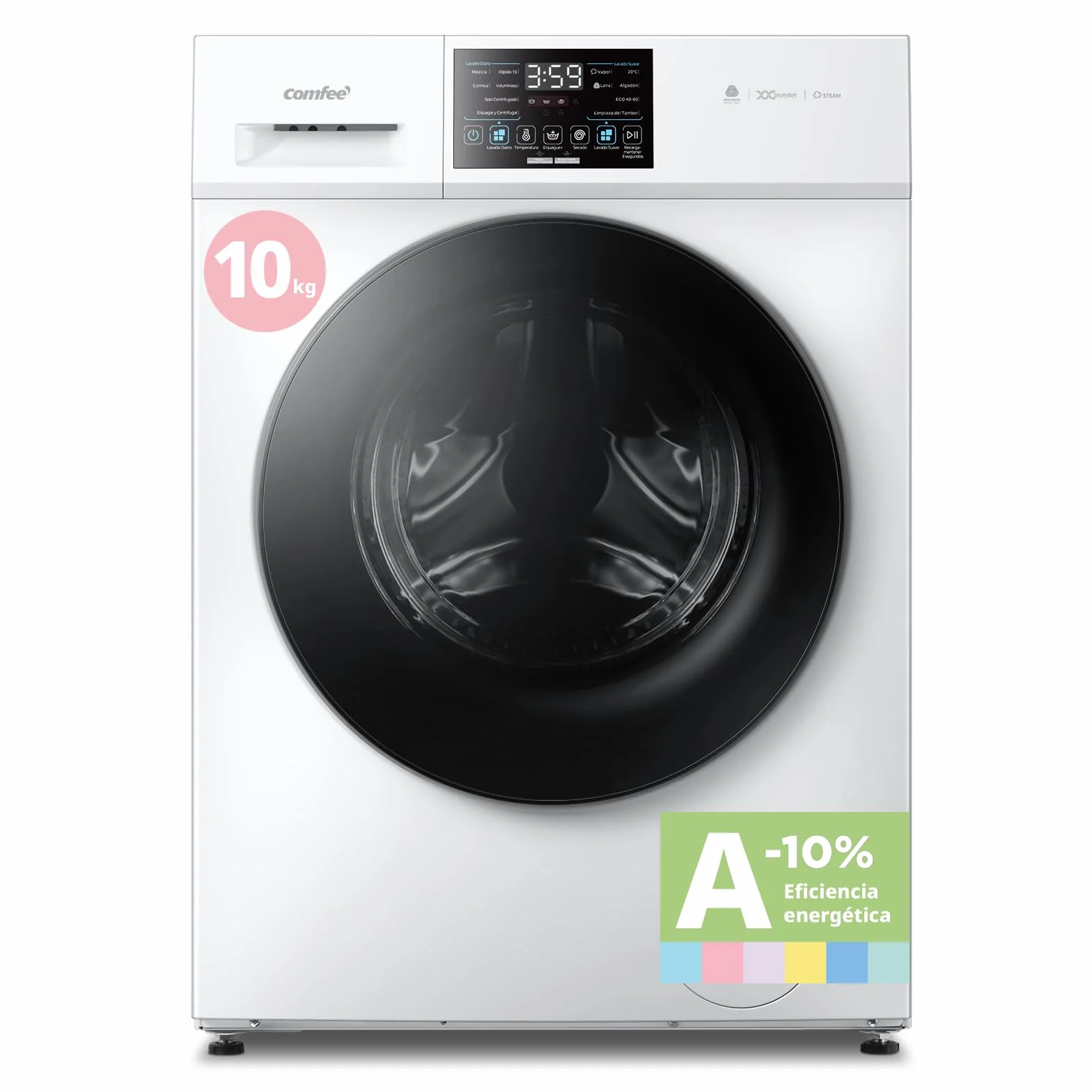 COMFEE' CFP03EW100W-HL Lavadora 10 kg Carga Frontal Clase A Vapor Motor BLDC Panel Táctil Blanco