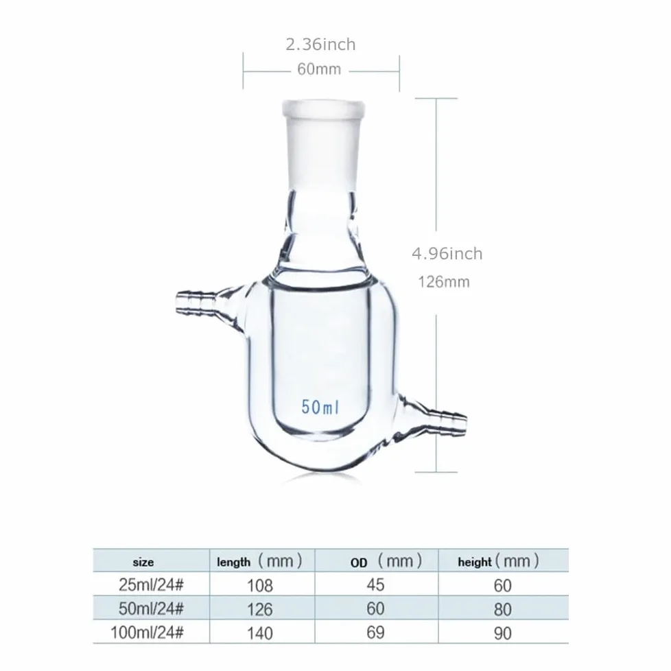 Matraz de vidrio de una sola boca con camisa, matraz de vidrio de doble capa, frasco de reacción de 25 ml, 50 ml y 100 ml, frasco de reacción de una sola boca inlaboratory 24/29(25ml)