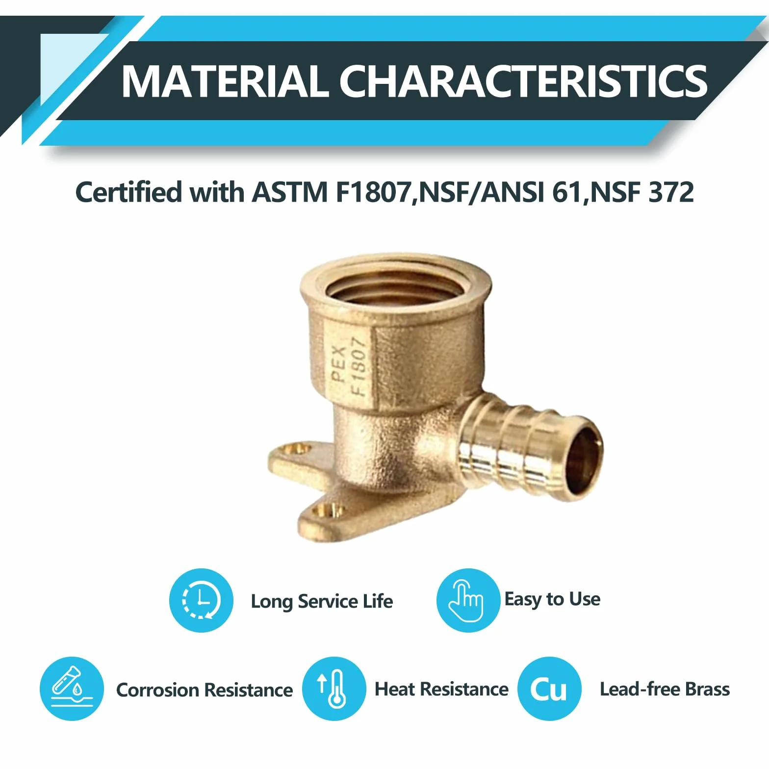 Paquete de 20 accesorios PEX, adaptador de codo de oreja caída NPT roscado hembra Pex de 1/2 x 1/2 pulgada, accesorios de crimpado de latón, para tuberías PEX, ASTM F1807