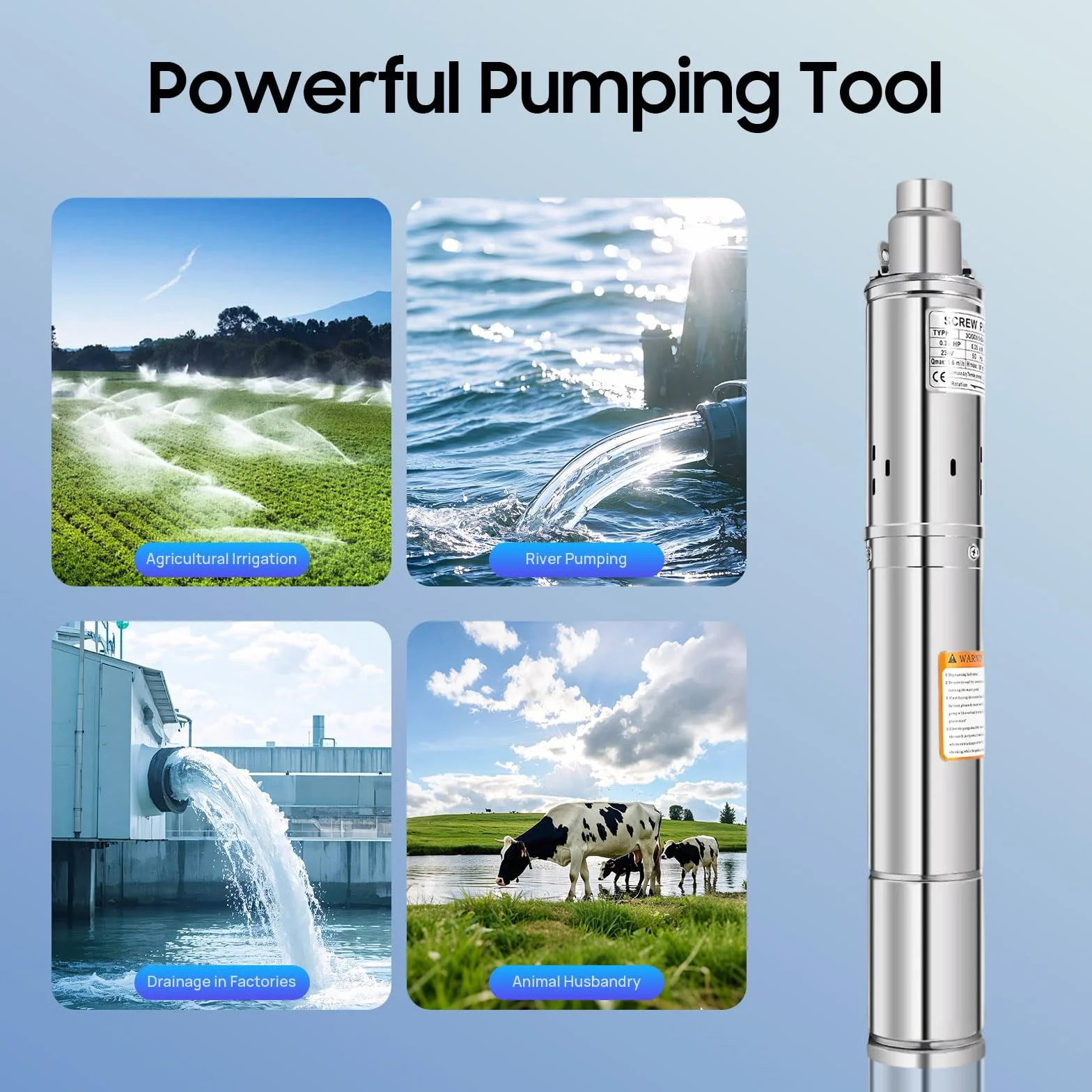 MINRS Bomba para pozos profundos, 240 V, 250 W, de acero inoxidable, caudal máximo 1600 L/h, bomba sumergible máx. altura de extracción de 80 m, bomba de tubo para pozos, riego de granjas, abrevadero