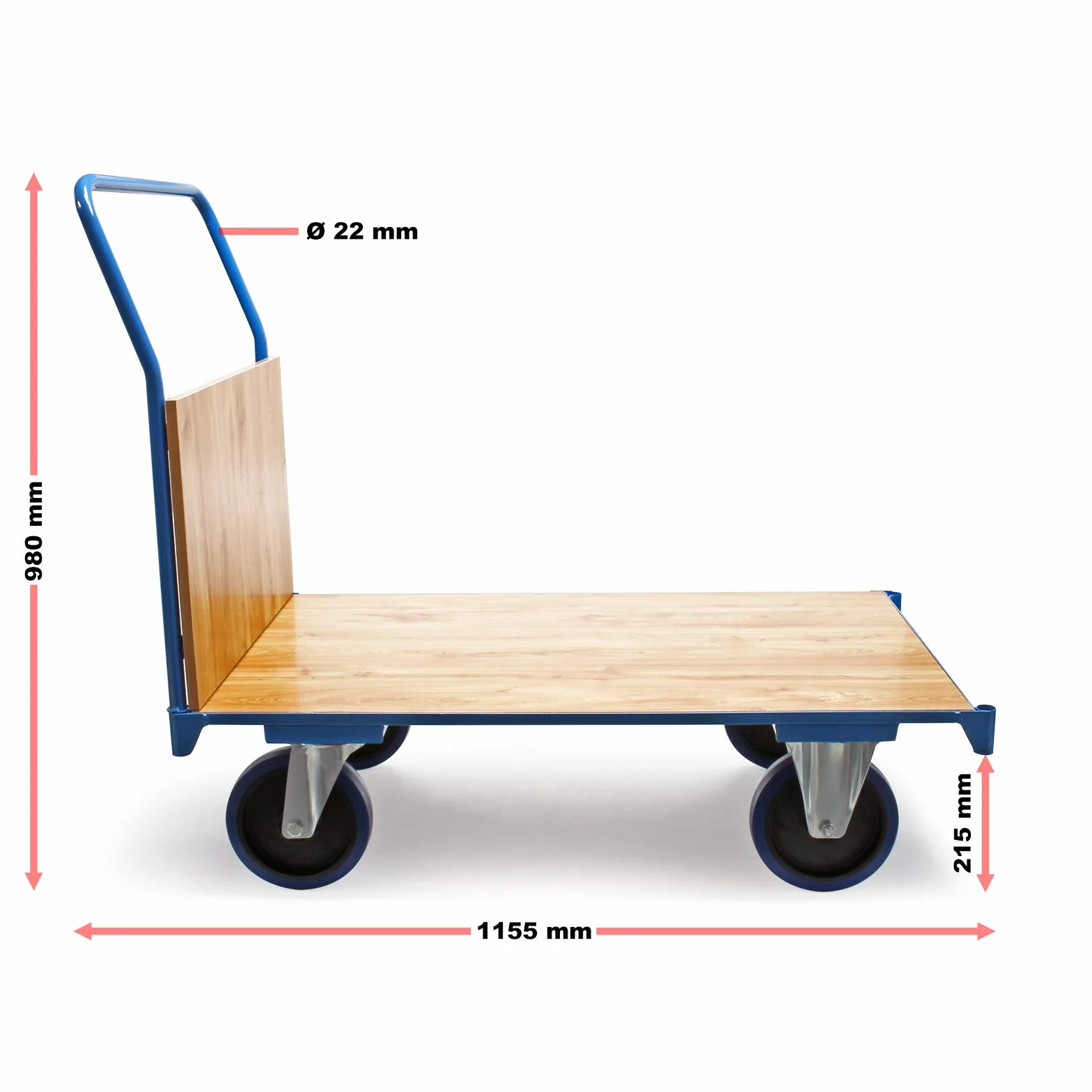 Carro de Transporte 100x60cm 600kg Plataforma de Carga Frenos y Manillar Almacén Oficina Paquetería