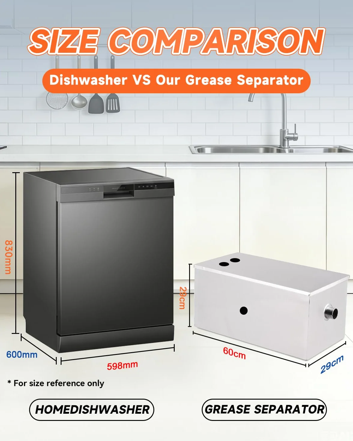 YUCHENGTECH Interceptor de Grasa Comercial 50L Separador de Grasa de Acero Inoxidable Separador de Agua y Aceite Trampa de Grasa para Cocina, Cantina, Restaurante 60x29x29cm
