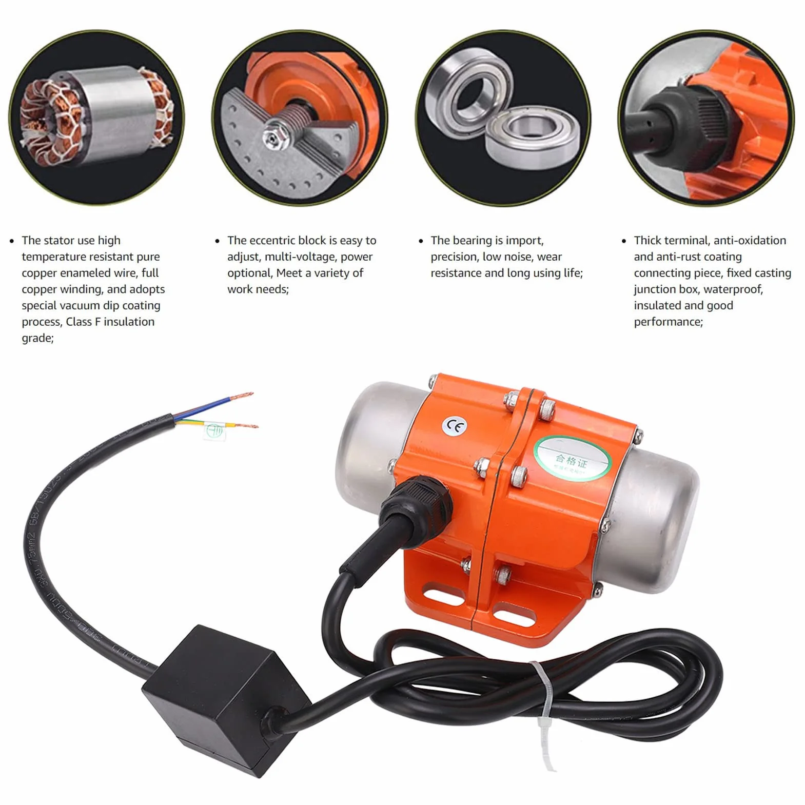 Motor vibrante, motor vibratorio as¨ªncrono de bajo ruido, 220 V, m¨¢ximo 3600 RPM, protecci¨®n IP66 para dispositivos de maquinaria(#4)