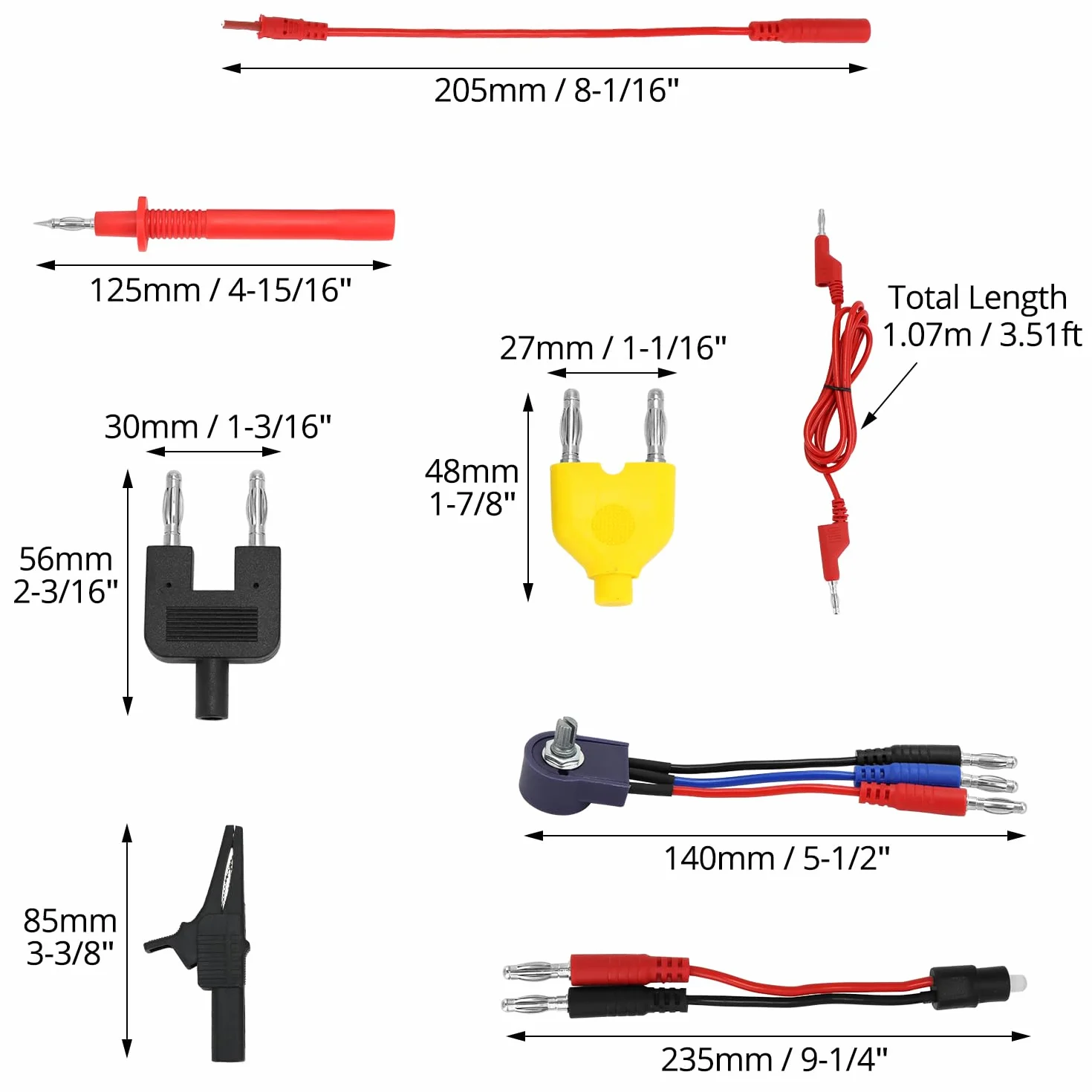 QWORK® 92 Piezas Multímetro Cables de Prueba Kit, Multifuncional Conjunto de Diagnóstico de Circuito Automotriz con Pinzas de Cocodrilo, Sondas, Terminales de Conexión
