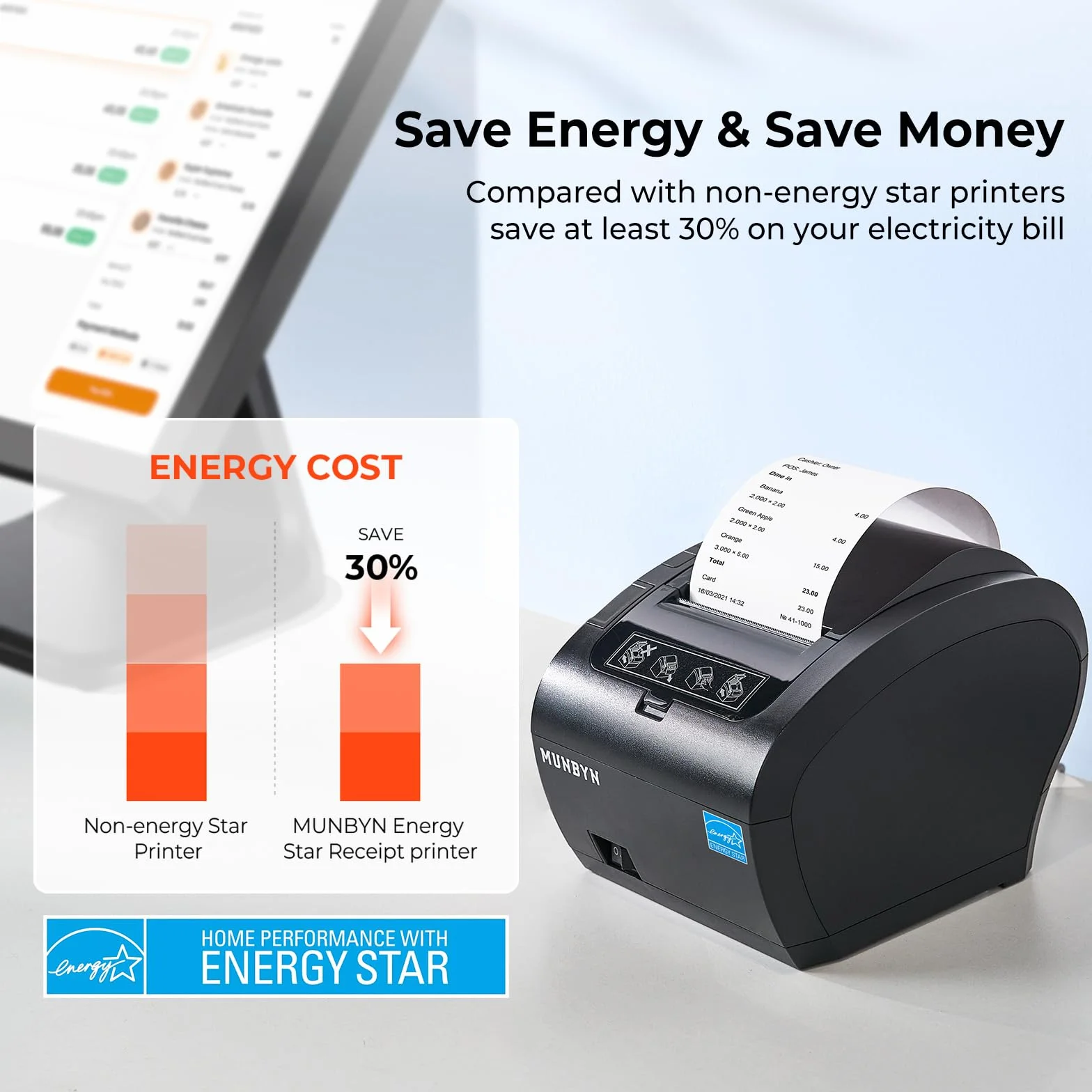 MUNBYN Impresora de Tickets Bluetooth, Impresora Termica Mfi, Puertos USB/LAN/Serial, Compatible con iOS, Android, MacOS, Windows, Linux, Chrome, con Tapa oleófuga y antisalpicaduras