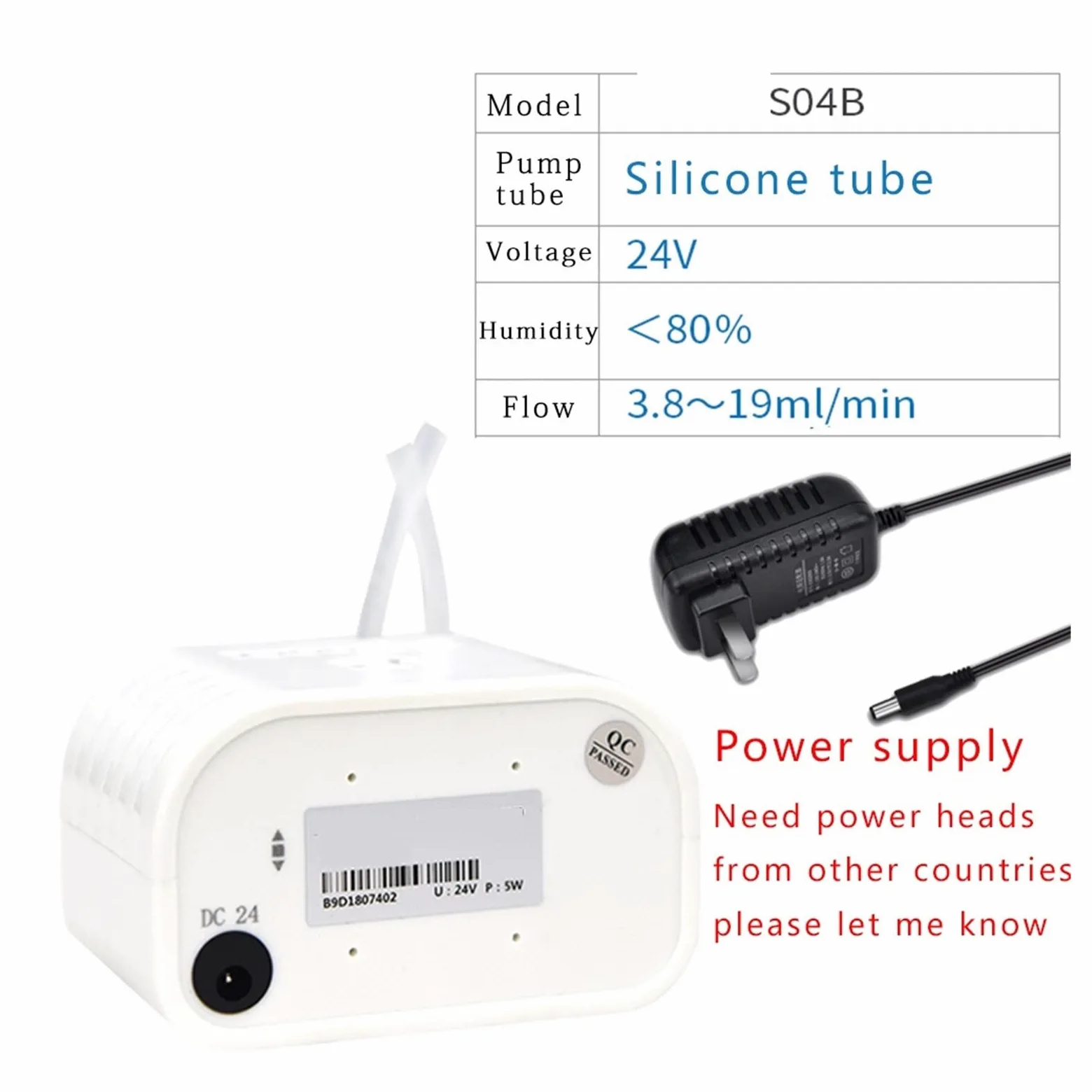 Bomba de Vacío, Bomba peristáltica, bomba dosificadora de líquido 24v CC for laboratorio acuario, agua eléctrica analítica, autocebante, alimentación Nasal(S10B)