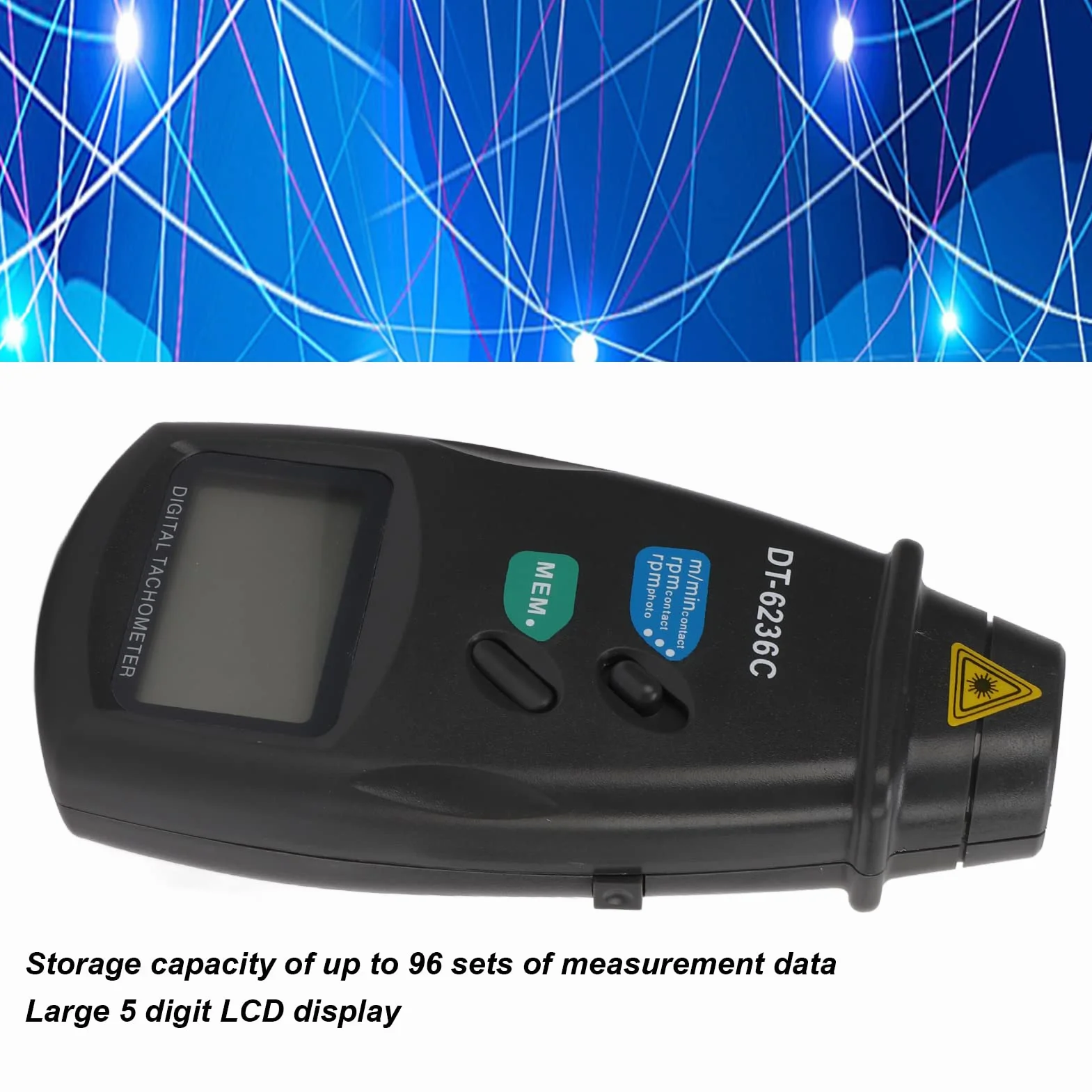 Tacómetro Digital DT6236C 2 en 1 Medidor de RPM Optoelectrónico Contacto y Sin Contacto 19999RPM