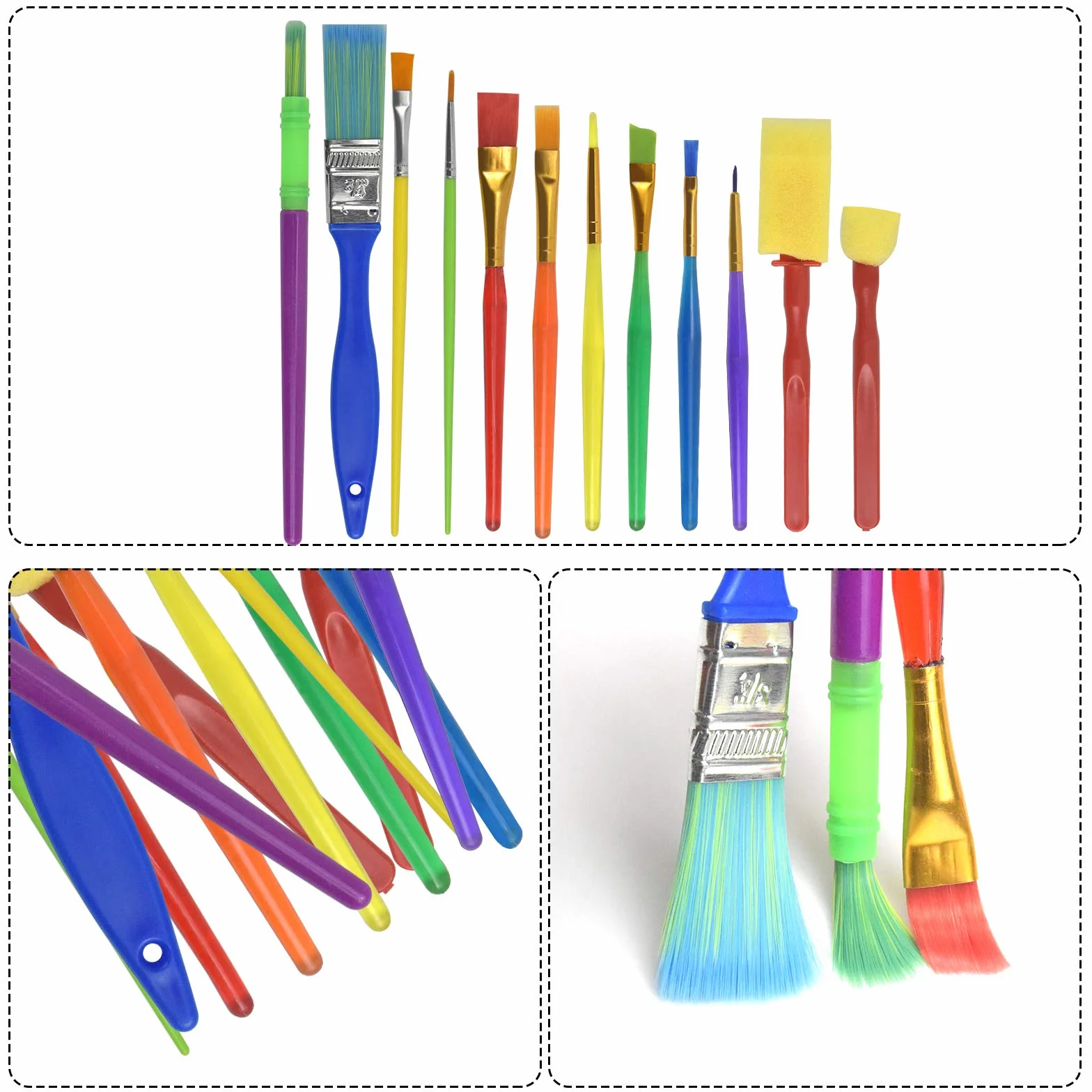 Pinceles de Pintura para Niños - 12 Pinceles y Esponjas para Acuarela, Óleo, Acrílico