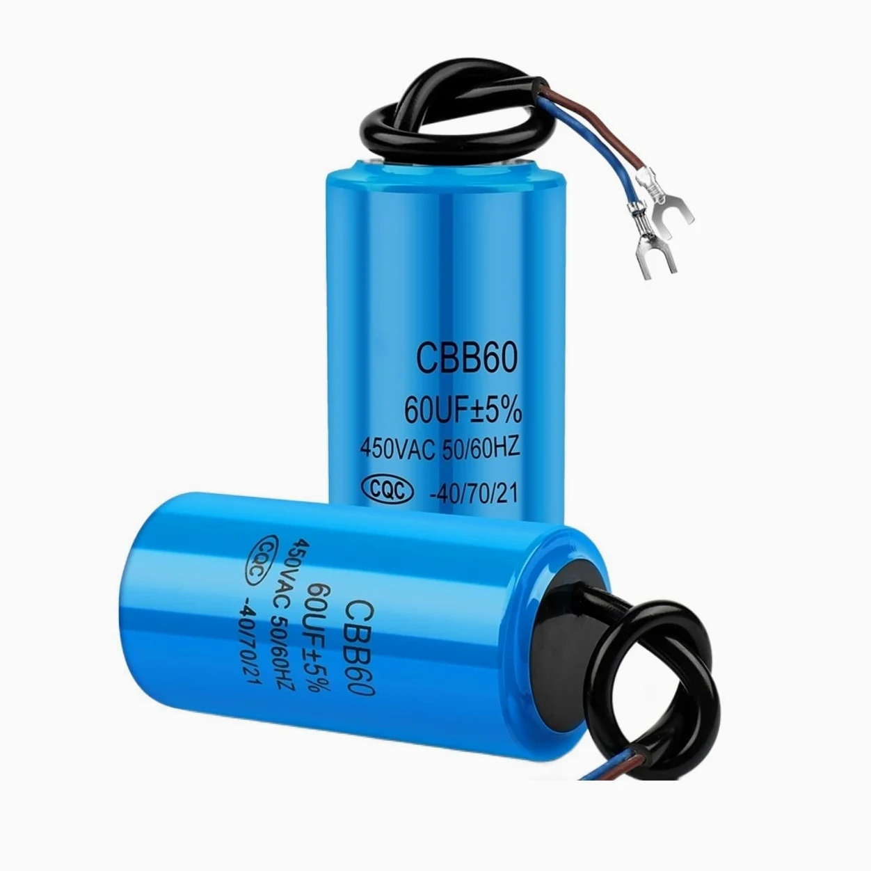 2 uds CBB60 450V condensador de funcionamiento del Motor serie condensadores de arranque de la bomba de agua funcionamiento del Motor de arranque 450VAC 3uF-80uF (Size : 80UF Blue)