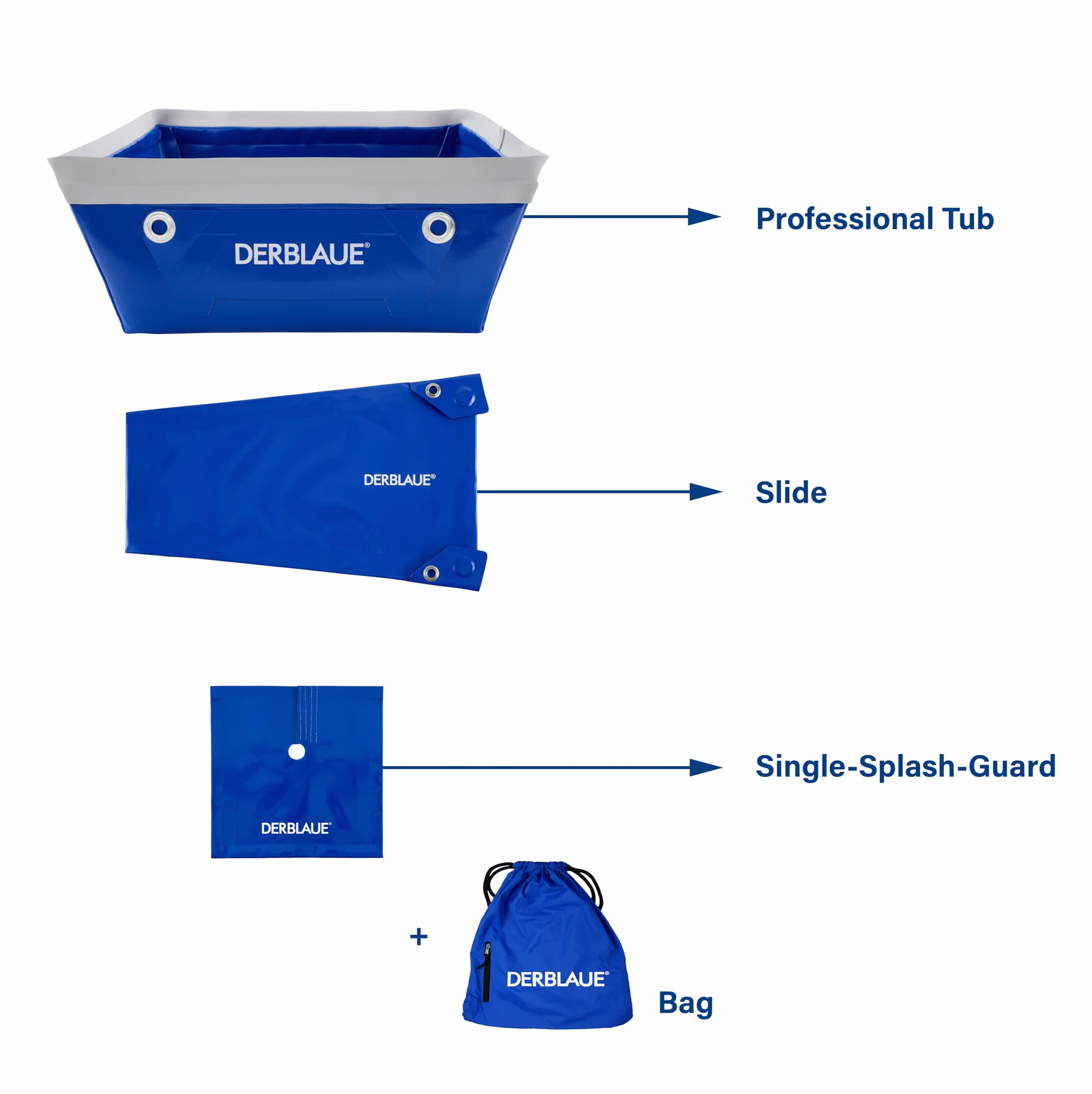 DERBLAUE® Sistemas de recolección de líquidos altamente flexibles - Set de servicio – perfecto para trabajar con aceite, en tuberías hidráulicas o para cambiar filtros, para H20 e HYD