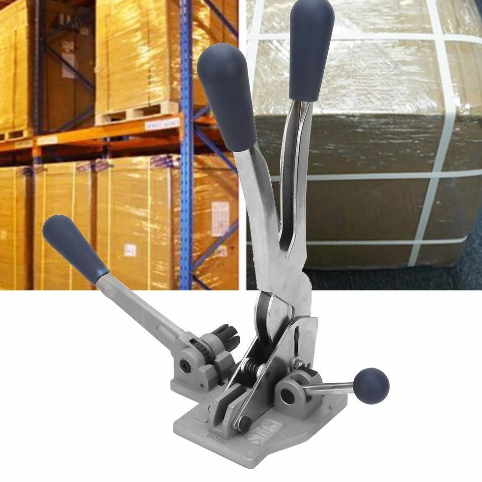 Tyenaza Máquina Flejadora de Paquetes 3 en 1, Manual Máquina Flejadora de Paquetes de Portátil, Engarzadora Tensora Manual de Correa de Acero, Herramienta de Flejado para Embalaje Industrial