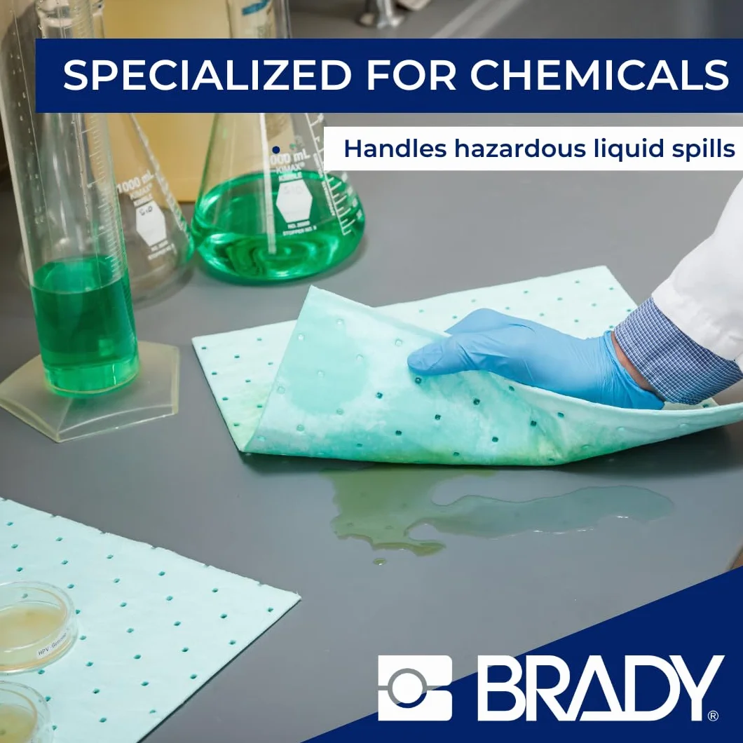 SPC® by Brady Kit Anticontaminación Químico – Kit Portátil para Derrames de Sustancias Químicas Peligrosas, Incluye 25 Almohadillas Absorbentes Químicas, 4 Calcetines, Guantes y Bolsa para Desechos