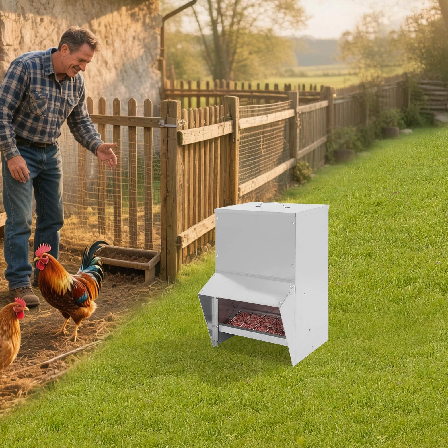 Alimentador de aves de corral de 25 L, 35 x 26 x 54,5 cm, comedero automático para pollos, gansos y patos