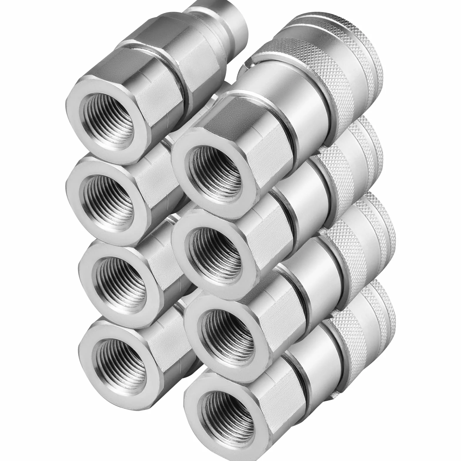 VEVOR Acoplamiento Hidráulico de Conexión Rápida 4 Kits Acoplamiento Hidráulico de Conexión Rápida Cuerpo 12,7 mm Rosca 1/2" NPT Acero Cara Plana Gran Caudal 45,5 L/min Conector para Línea