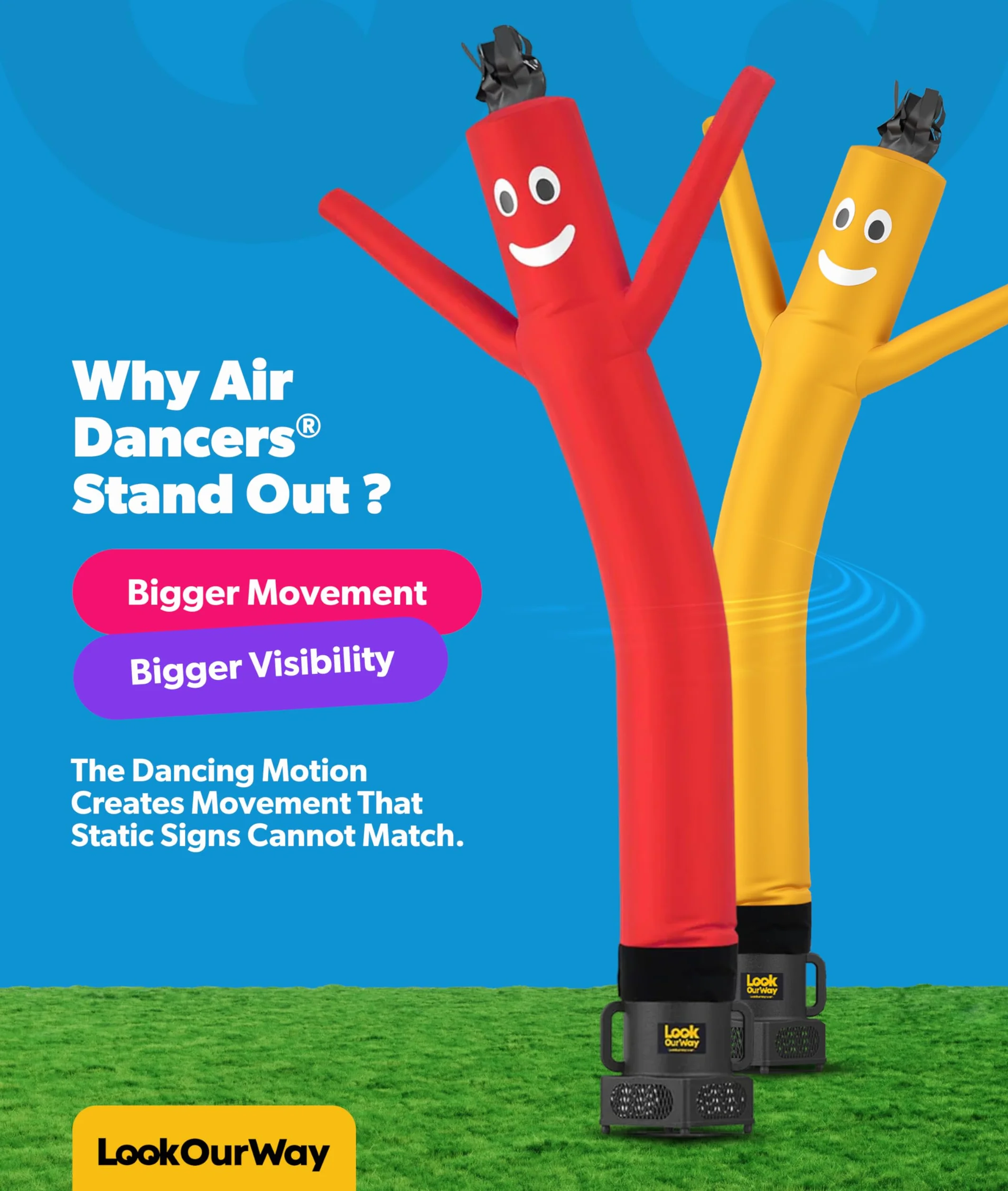LookOurWay Air Dancers Wacky Waving - Tubo inflable de 7 pies de alto, publicidad, bailando, con soplador de bailarín del cielo, color rojo