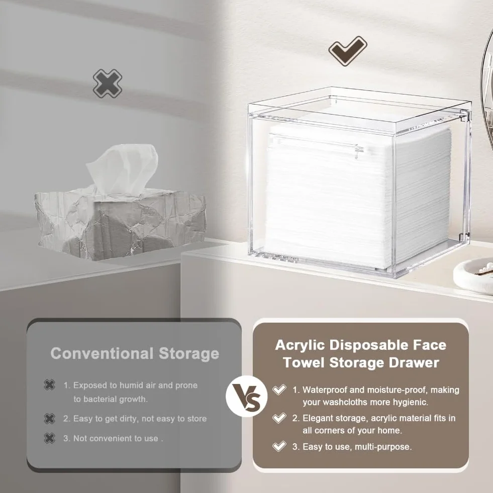 Caja de Almacenamiento de Toallas Faciales Desechables - Contenedor Acrílico Compatible con Clean Towel XL