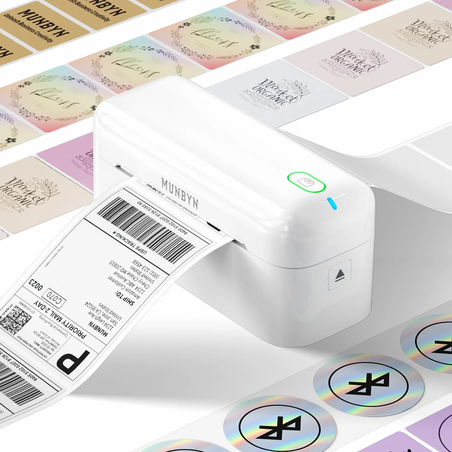 MUNBYN Impresora de etiquetas Bluetooth 4x6, Envío de Impresoras Etiquetas Adhesivas para Código de Barras, Compatible con iOS, Android, MacOS, Windows, Chromebook