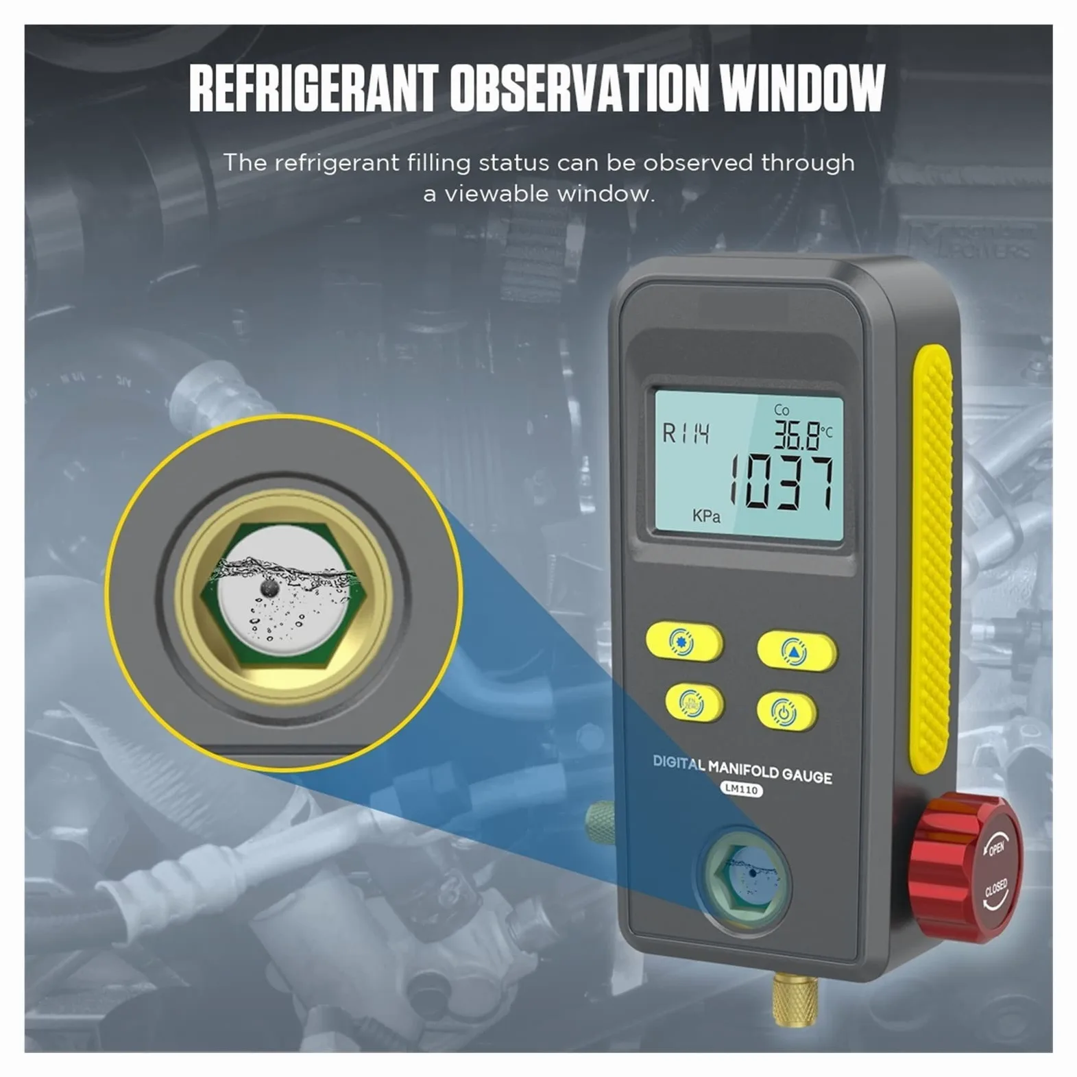 LM110 Digital Refrigeration Manifold Gauge Vacuum Pressure Temperature Meter Test Air-Conditioning,Alta precisión