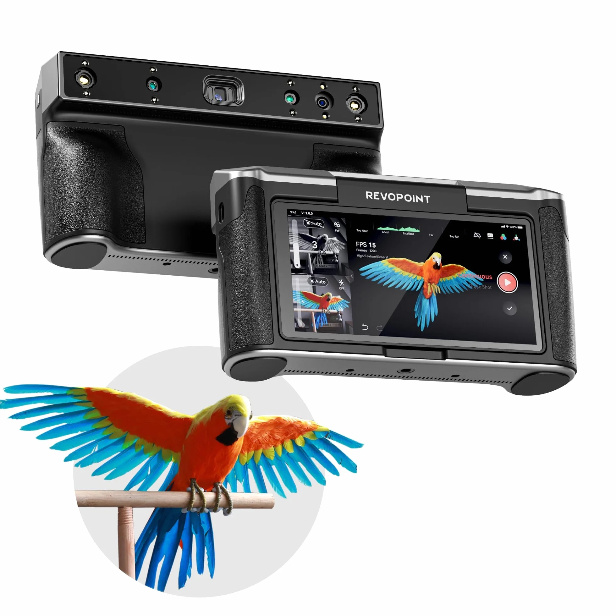 Revopoint MIRACO Pro Escáner 3D para Impresora 3D, Scanner 3D Portátil con Pantalla Giratoria 180°,Batería 5000mAh Carga Ráp., Precisión 0.02 mm, Cámara RGB a Color para Objetos Pequeños-Grandes, 32GB