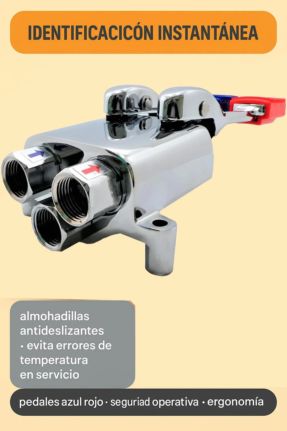 RO Linea Blanca ® Grifo Pedal Doble Mezclador Para Fregadero Agua Fria Y Caliente Acero Inoxidable Entradas Y Salida 1 2 Hembra Montaje En Suelo Bajo Fregadero Ahorro Agua Manos Libres Hosteleria