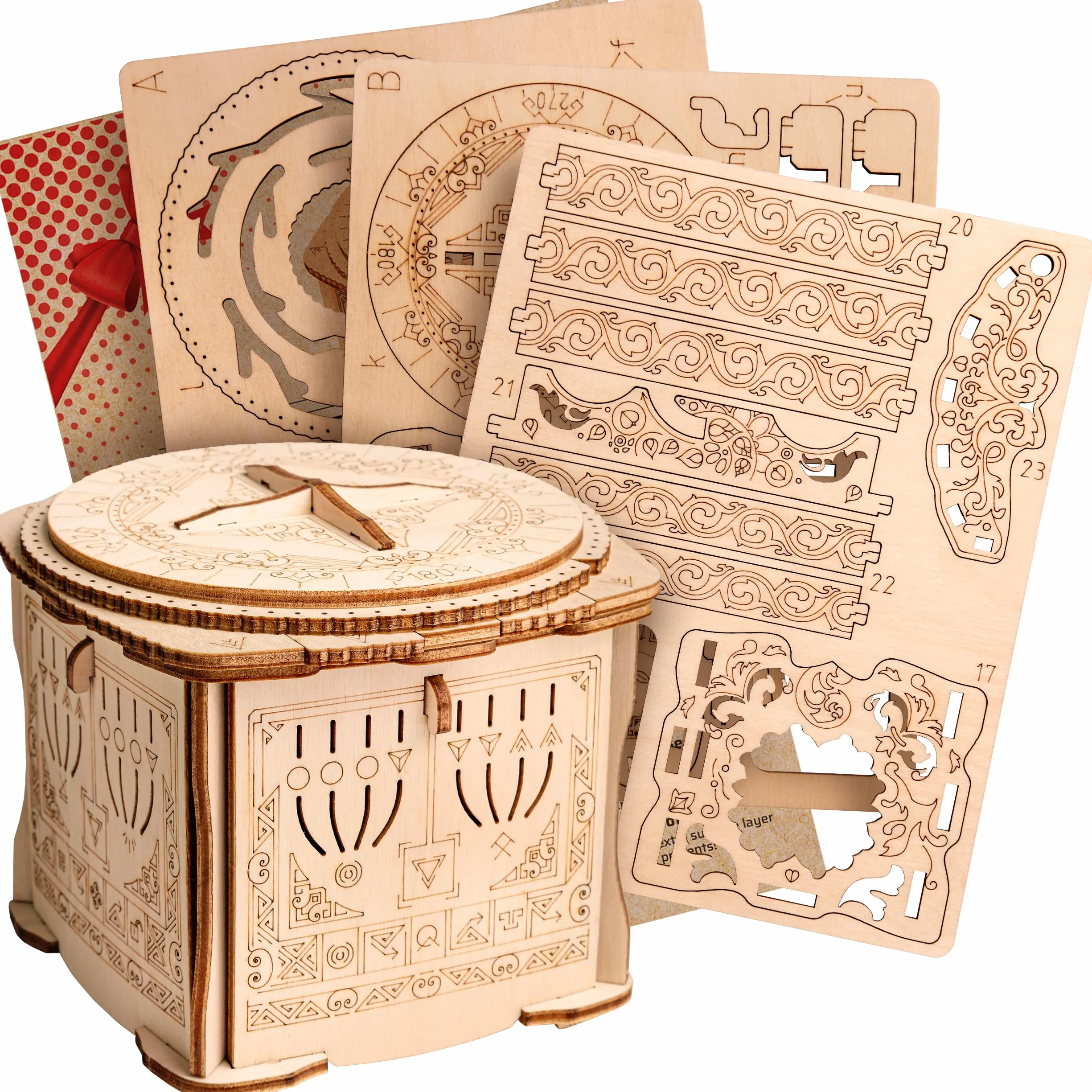 ESC WELT Secret Lock Box de Madera Rompecabezas 3D - Caja de Regalo Creativa para Dinero, Vales, Tarjetas de Regalo - Juego 3-en-1