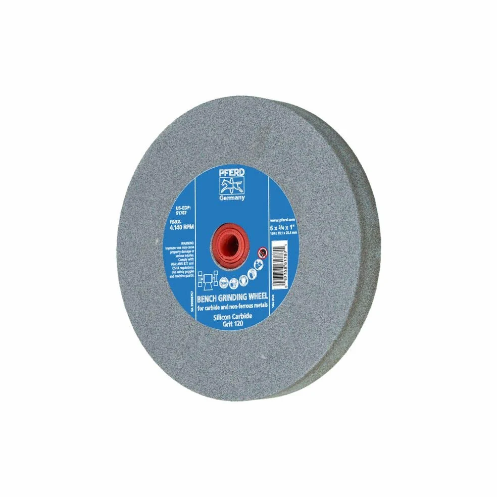 Pferd 61787 banco de la rueda de molienda, de carburo de silicio, 6 cm de diámetro, grosor de 3/4 ", 1" Arbor Agujero, 120 Grit, 4140 máxima rpm