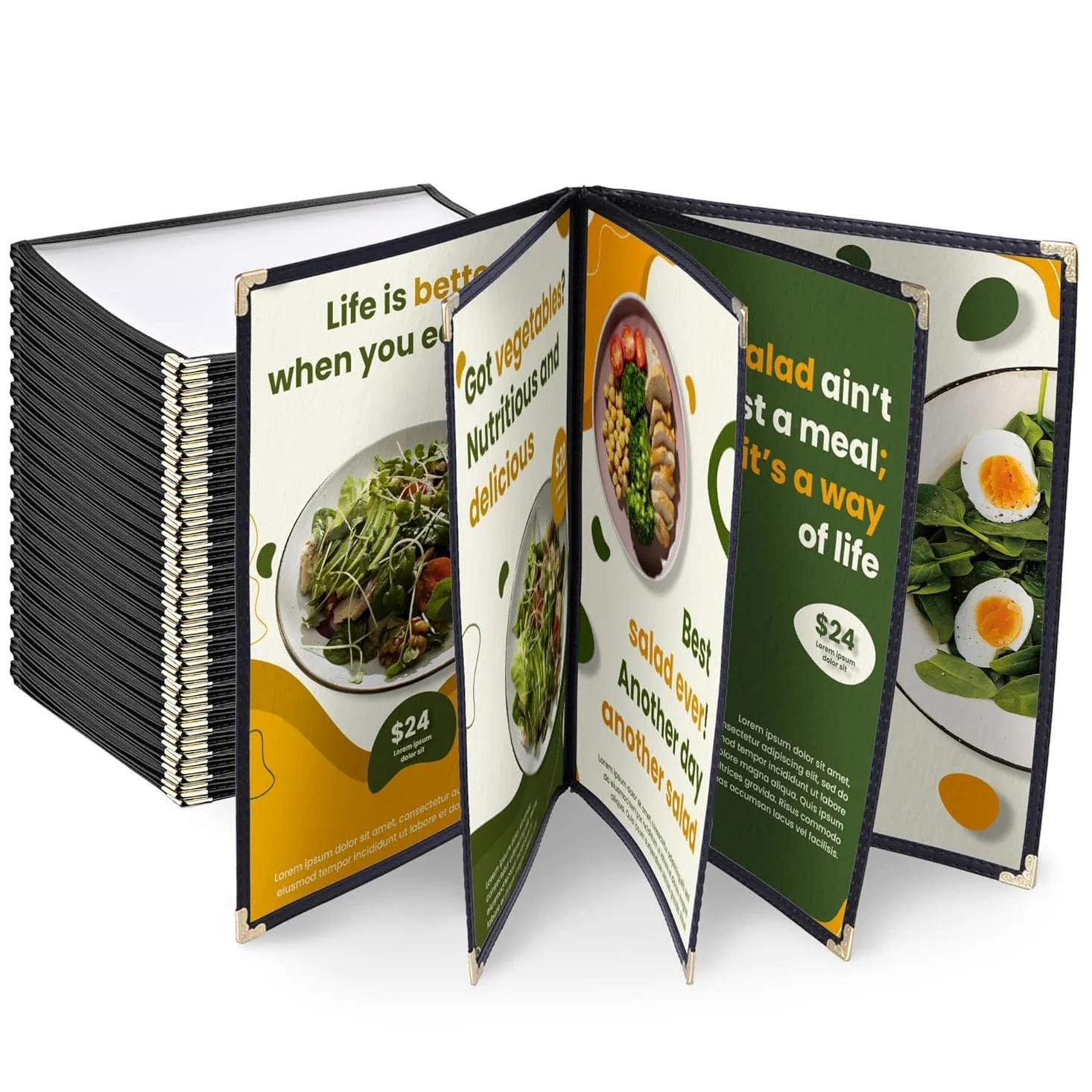 Cubiertas de menú, portamenús, Cubierta de menú, Libro de menú, Cubierta de menú, Cubiertas de menú de Restaurante, Carpeta Negra para Bar, cafetería y Restaurante (14 páginas, 28
