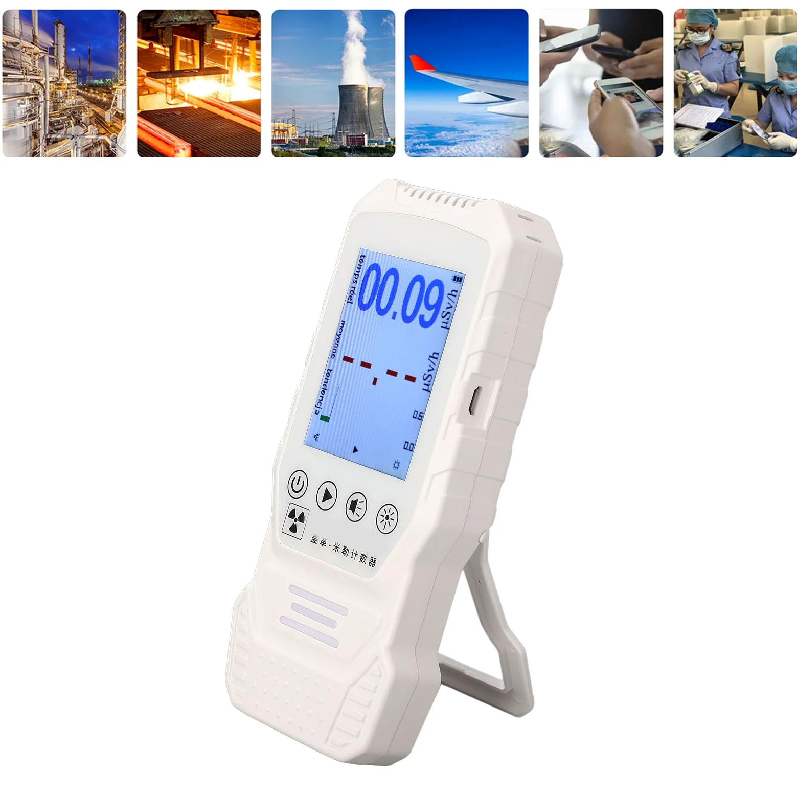 Hyuduo Detector de Radiación Nuclear, Contador Geiger ABS con Tubo GM, Detección de Rayos X Beta Gamma, Alarma de Sonido Ligero, Batería de 2000 MAh para el Lugar de Trabajo del Laboratorio del